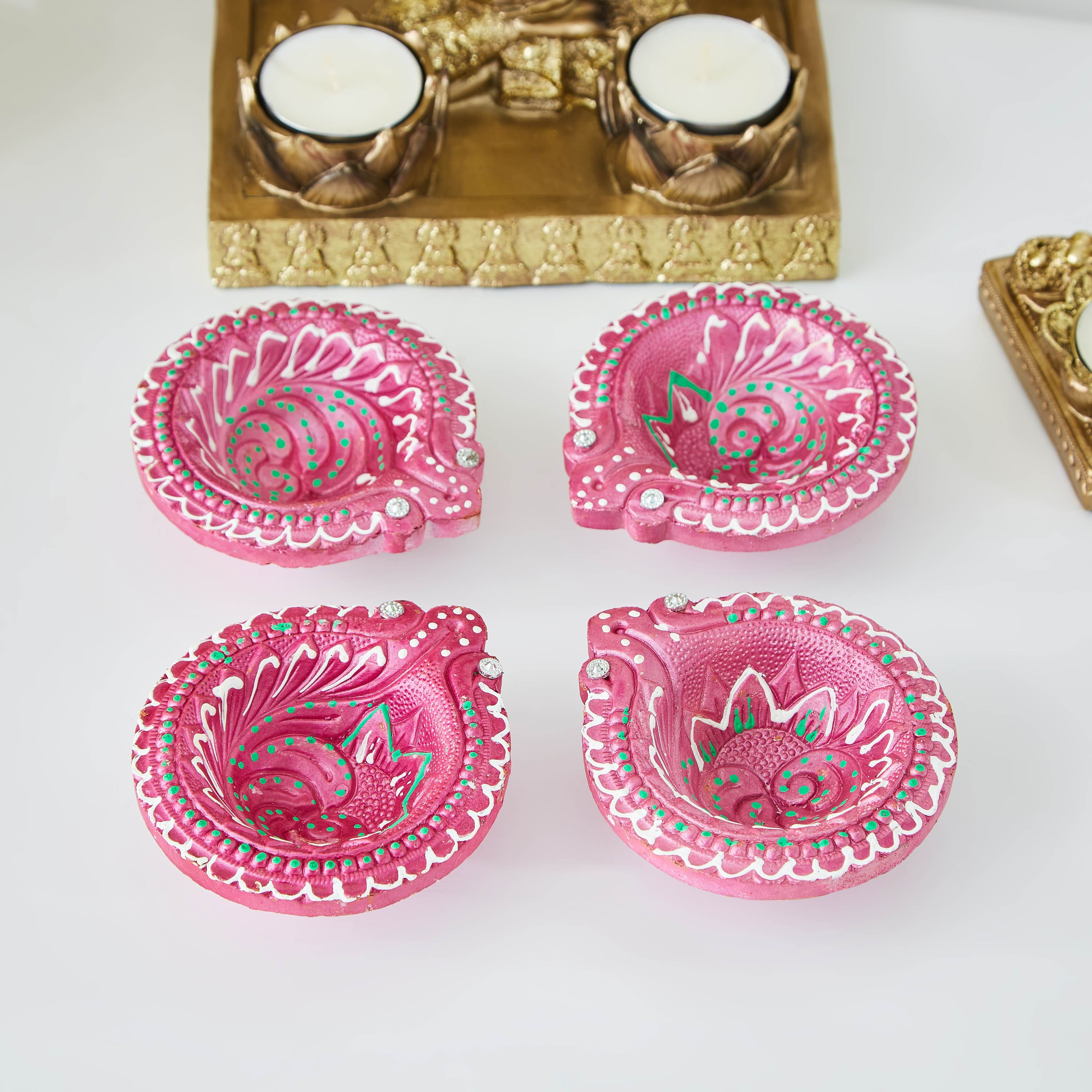 حامل شموع فخار بدون شمع من أريان - طقم من 4 قطع-hbxlivingroom-decorandaccessories-candleholders-image-1