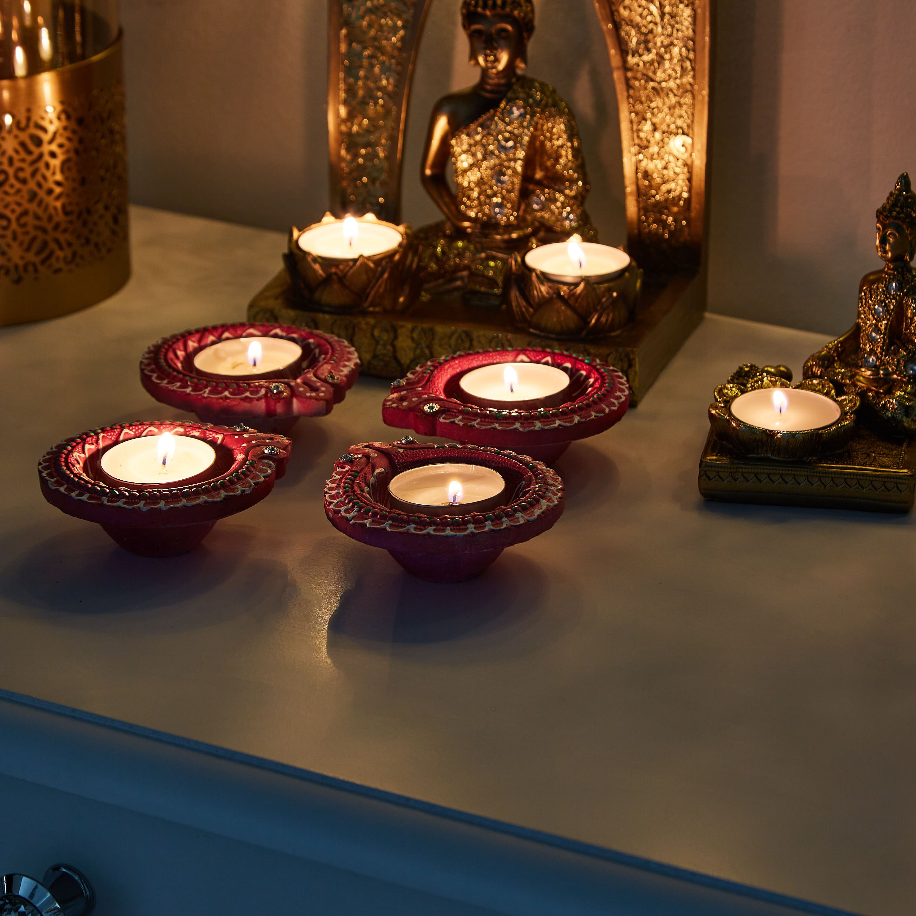حامل شموع فخار بدون شمع من أريان - طقم من 4 قطع-hbxlivingroom-decorandaccessories-candleholders-image-3