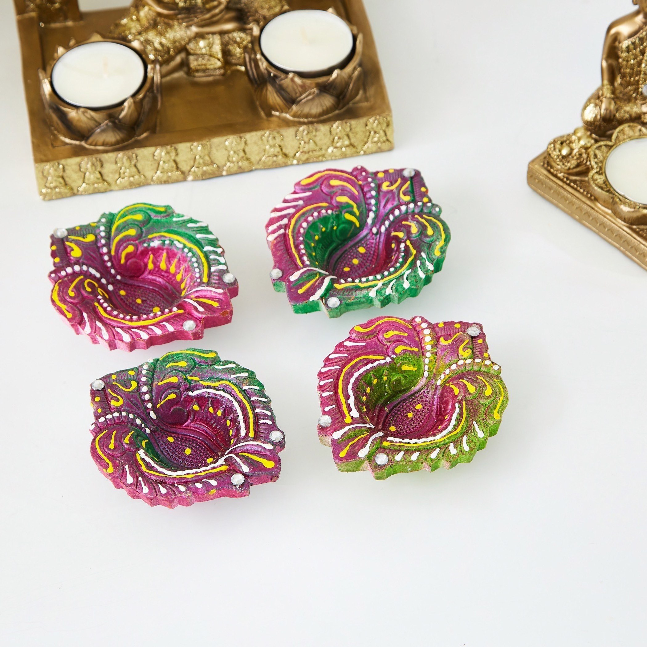 حامل شموع فخار بدون شمع من أريان - طقم من 4 قطع-hbxlivingroom-decorandaccessories-candleholders-image-1