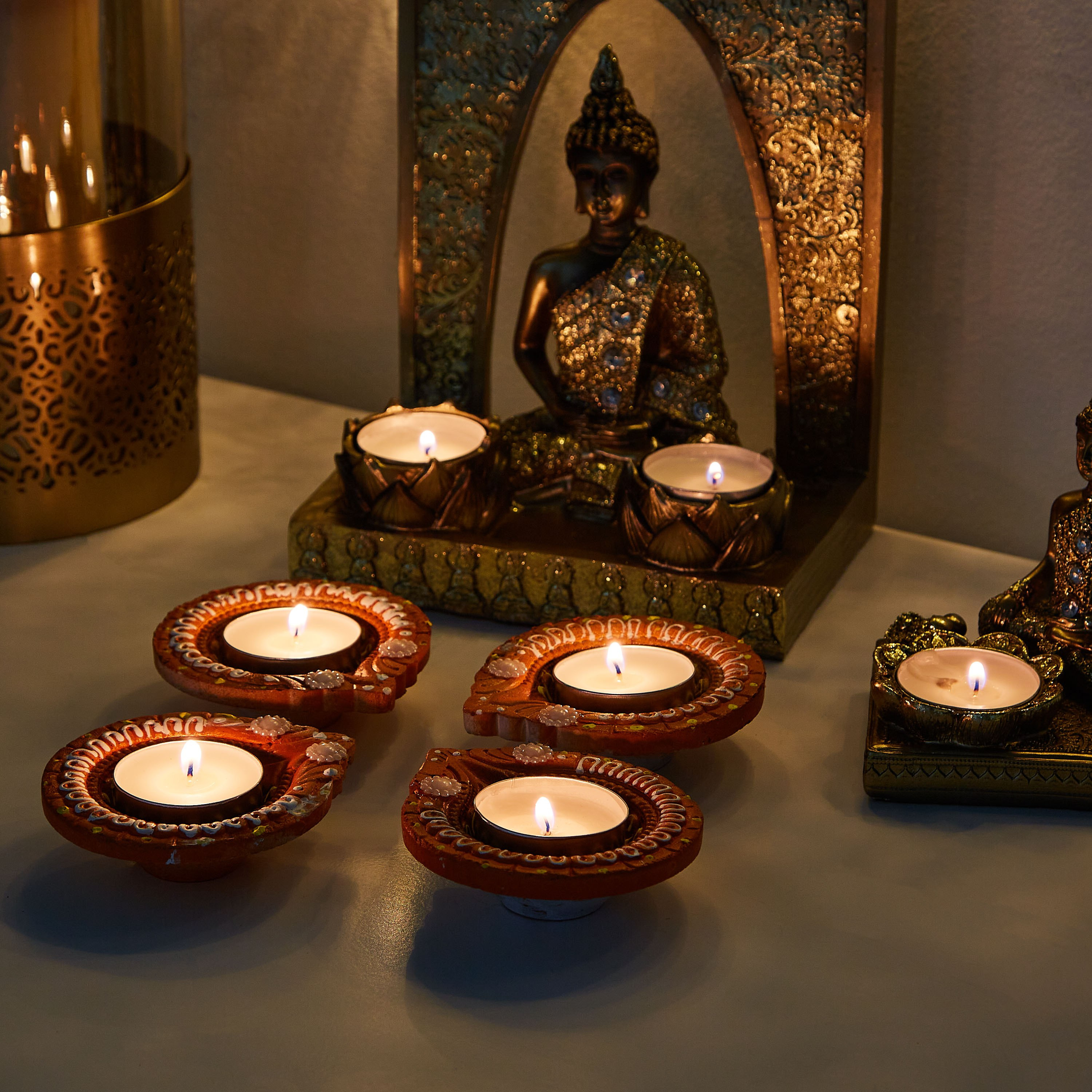 حامل شموع فخار بدون شمع من أريان - طقم من 4 قطع-hbxlivingroom-decorandaccessories-candleholders-image-4