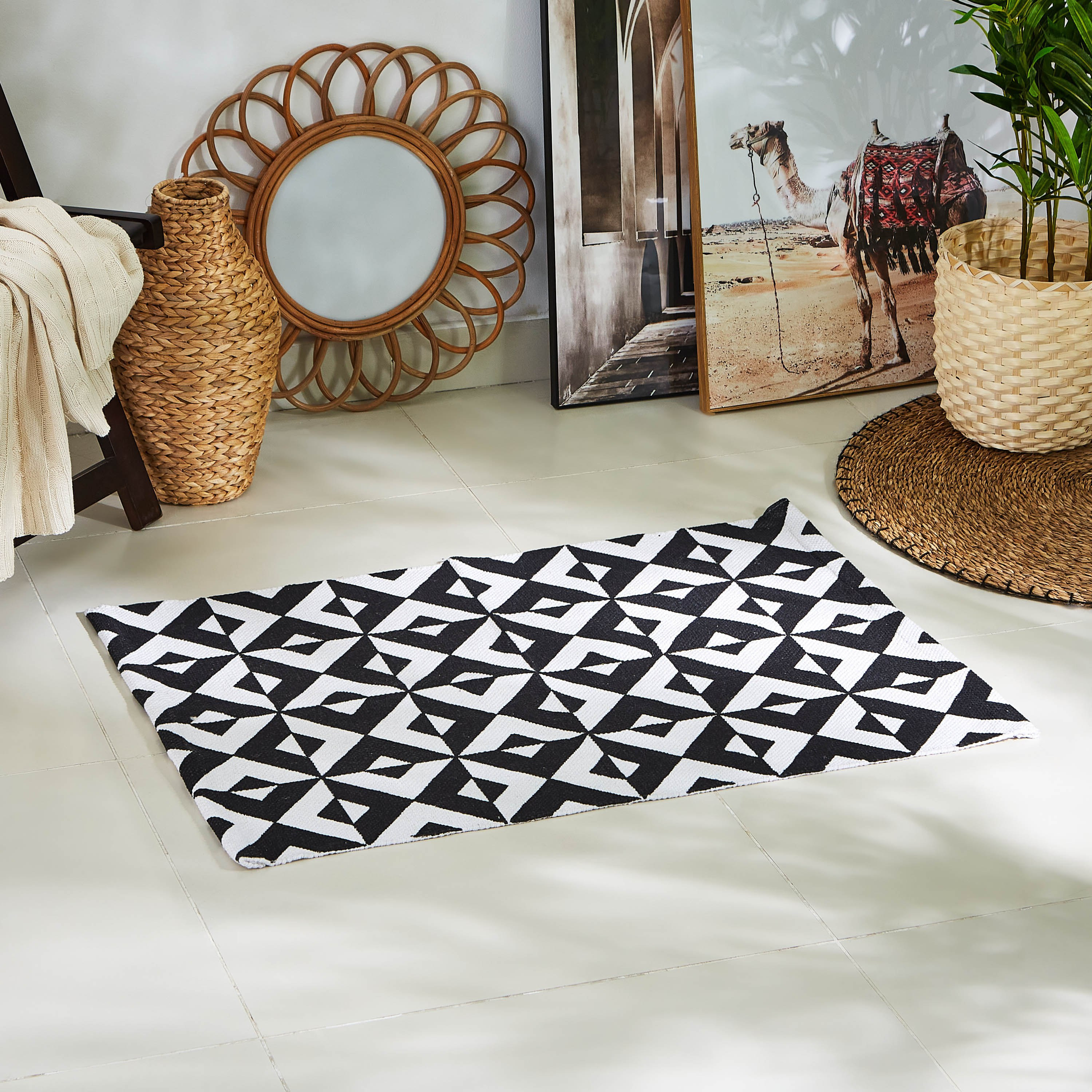 دوري قطن جاكار بتصميم هندسي من أوليفر - 60x90 سم-hbxdecorandfurnishings-floorcoverings-rugs-image-1