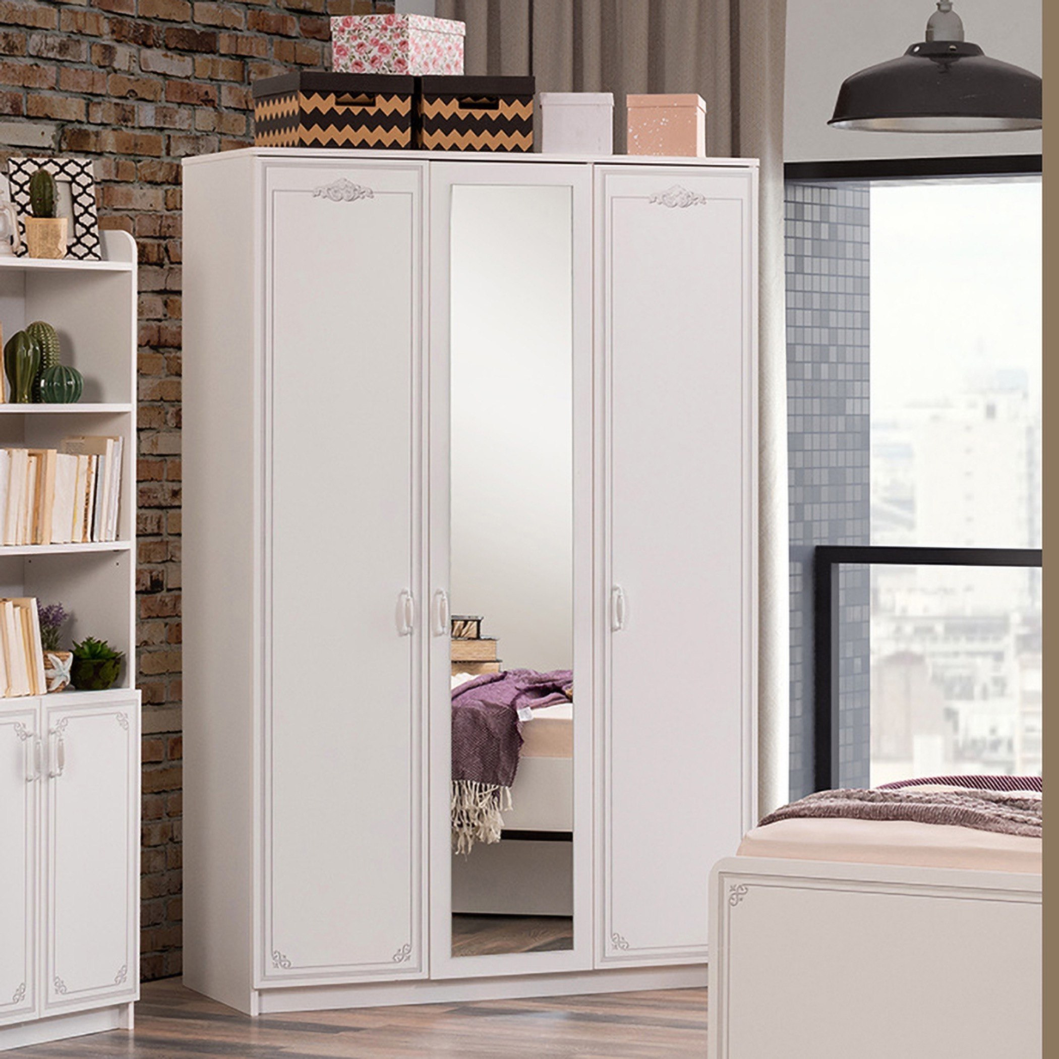 خزانة ملابس 3 أبواب مع مرآة - فلورا من موڤو -hbxfurniture-wardrobes-image-1