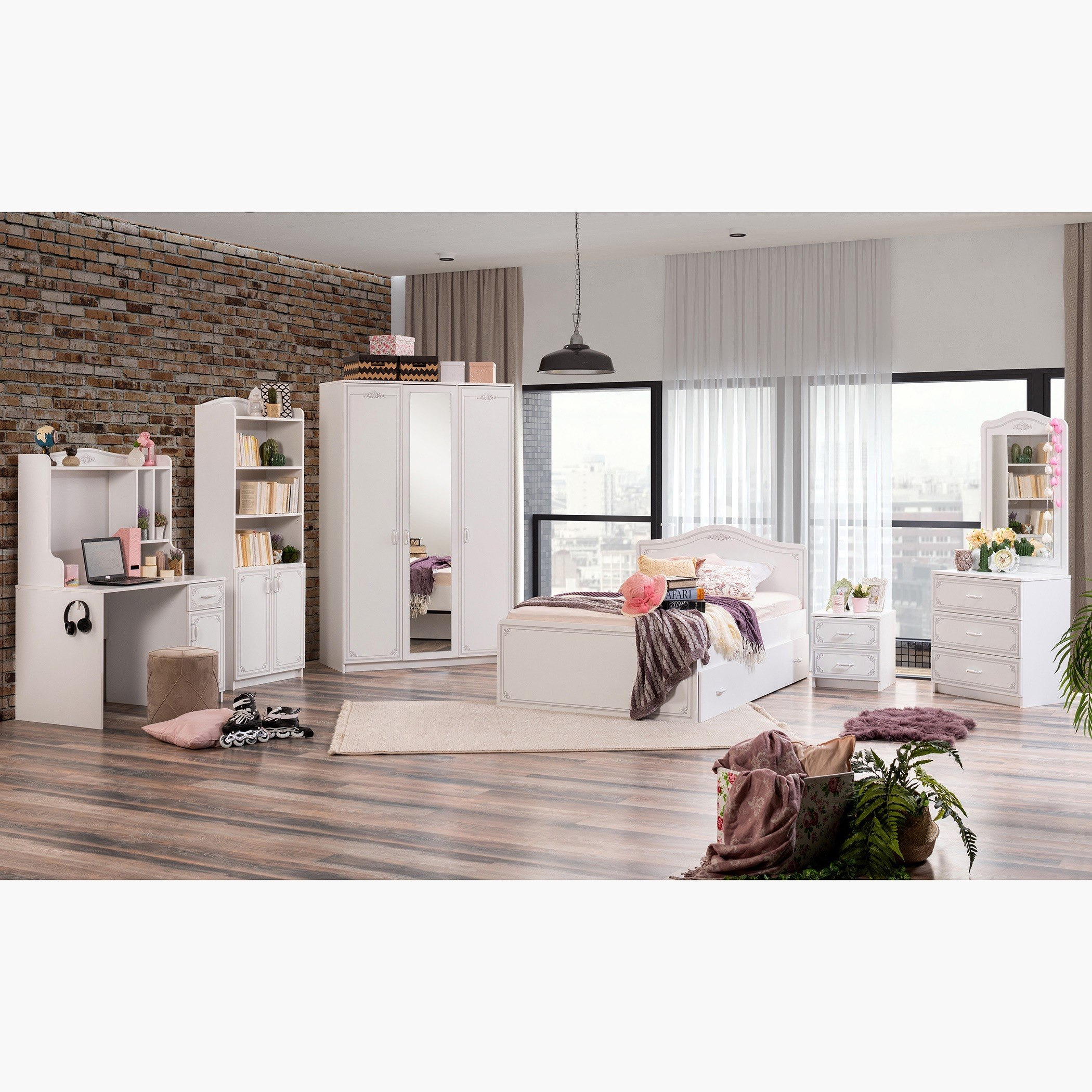 مرآة لطاولة تزيين 3 أدراج - فلورا من موڤو -hbxfurniture-kidsroom-kidsdressersandmirrors-image-5