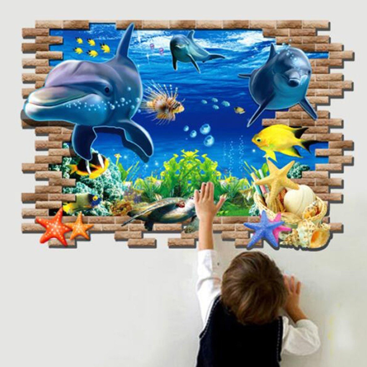 ملصقات ثلاثية الأبعاد قابلة لإعادة الاستخدام بتصميم أعماق البحر من ريريتي - 45x60 سم-hbxhomeware-hbxkidsandyouth-image-1