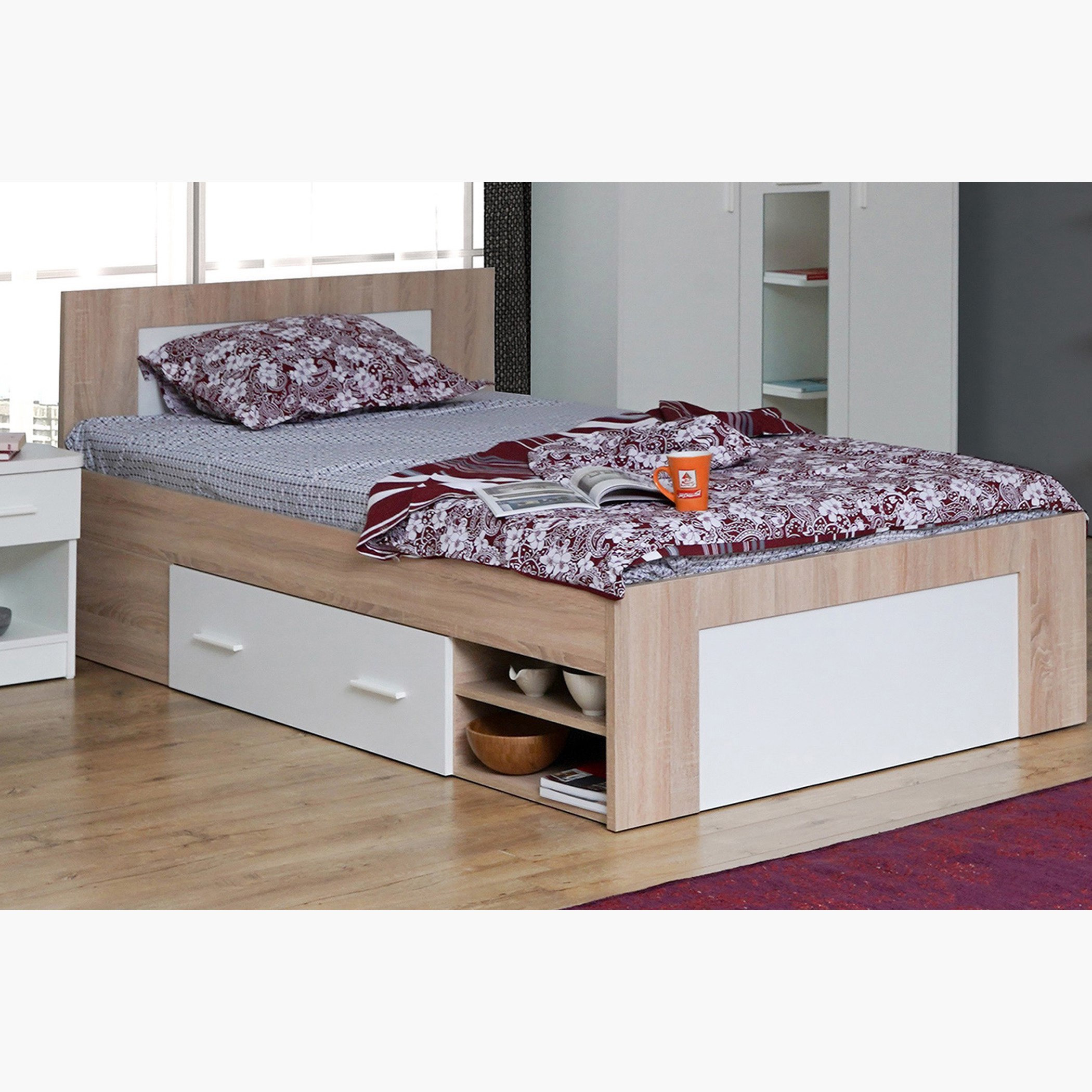 سرير توين بمساحة تخزين ودرجين - بوسطن من موڤو - 120x200 سم-hbxbedroom-bedsandbedsets-beds-twin-image-1