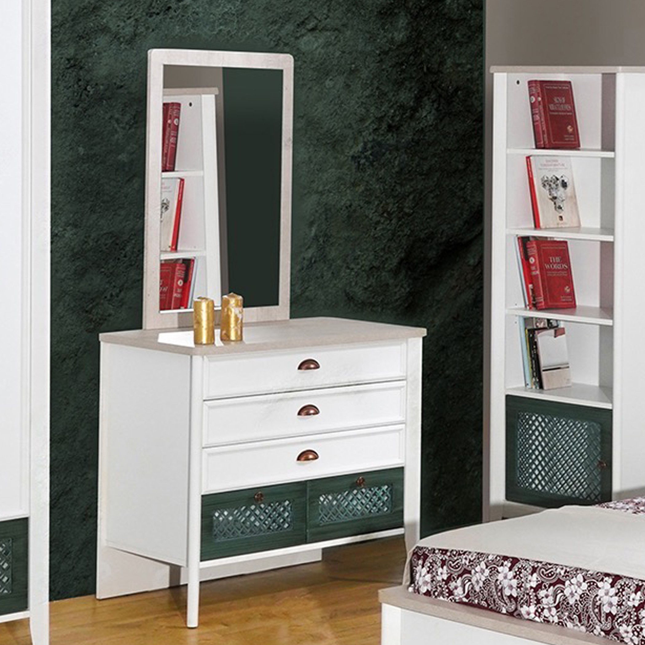 طاولة تزيين 5 أدراج بمرآة من ميكنيس-hbxfurniture-kidsroom-kidsdressersandmirrors-image-1