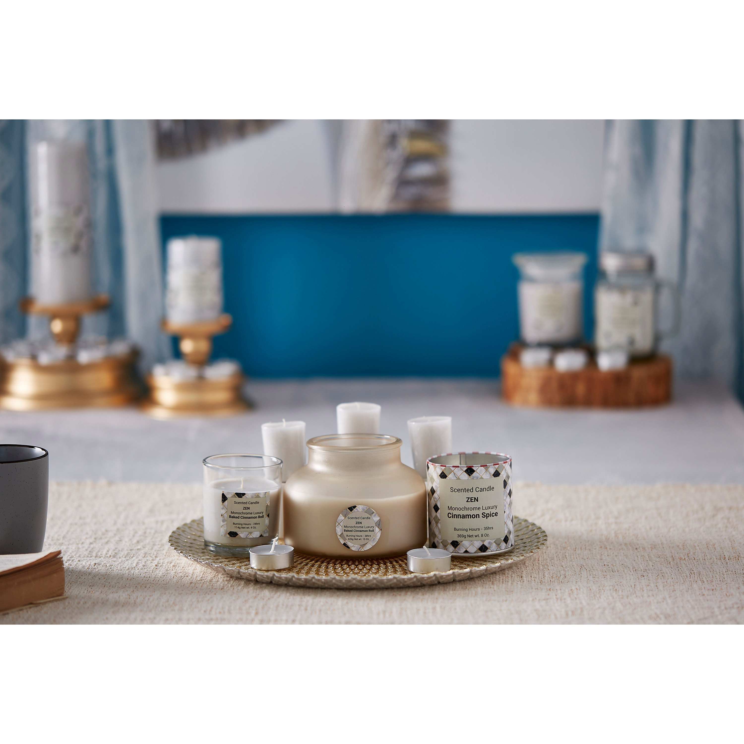 شمعة برائحة عود الأبنوسي الفاخرة أحادية اللون من زين - طقم من 4 قطع-hbxhomeware-hbxdecorandfurnishings-image-5
