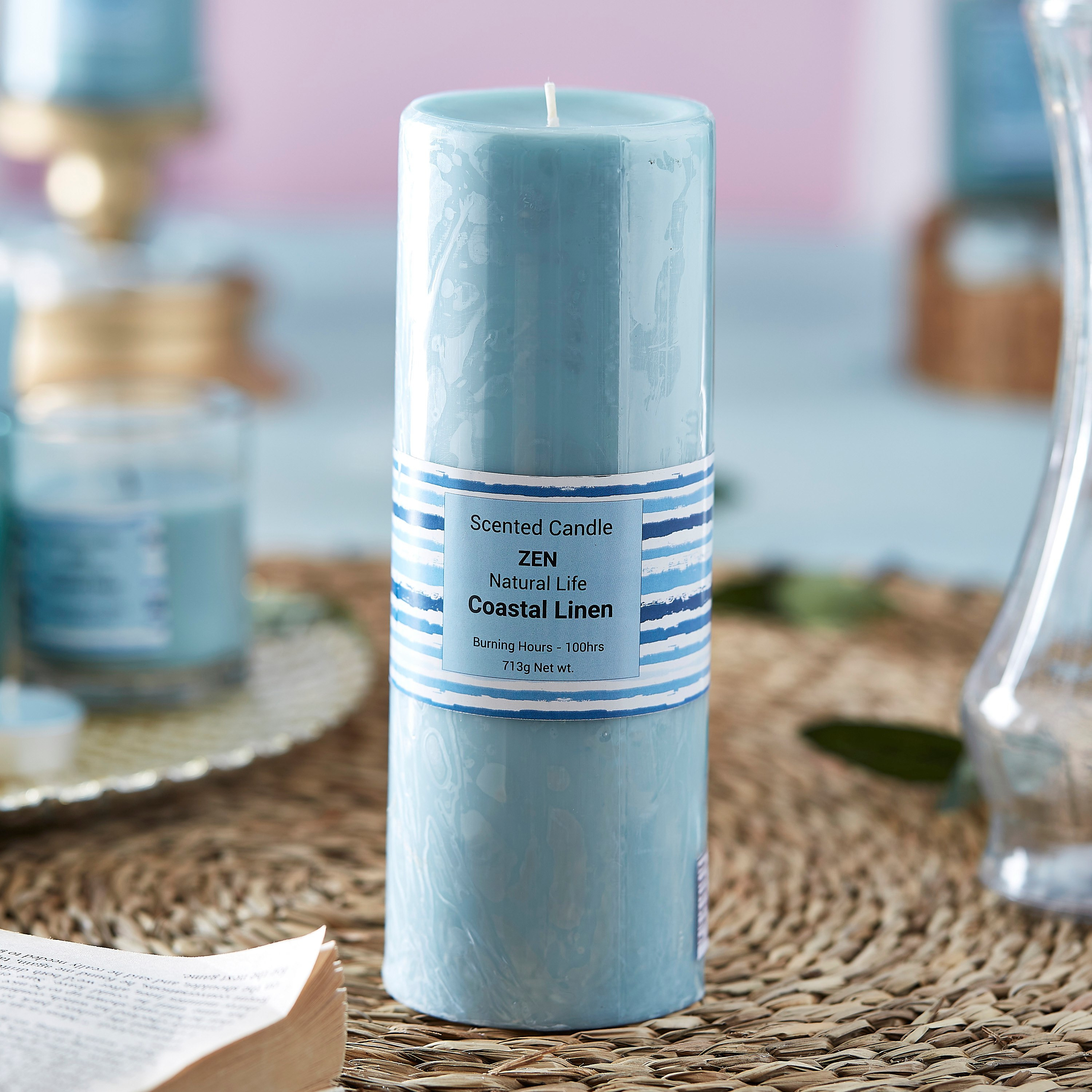 Zen Natural Life Coastal Linen Smooth Pillar Candle-hbxhomeware-hbxdecorandfurnishings-image-1