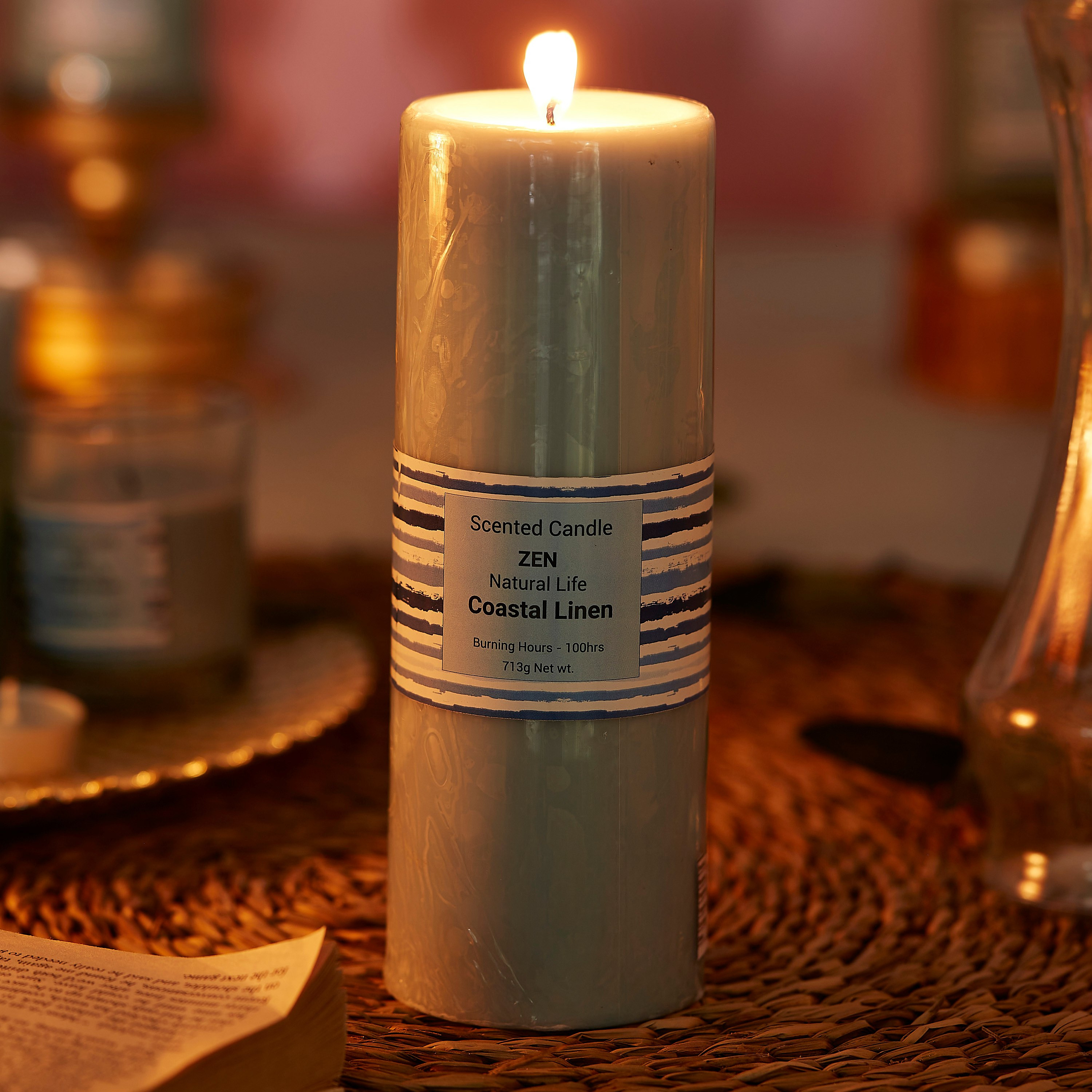 Zen Natural Life Coastal Linen Smooth Pillar Candle-hbxhomeware-hbxdecorandfurnishings-image-2