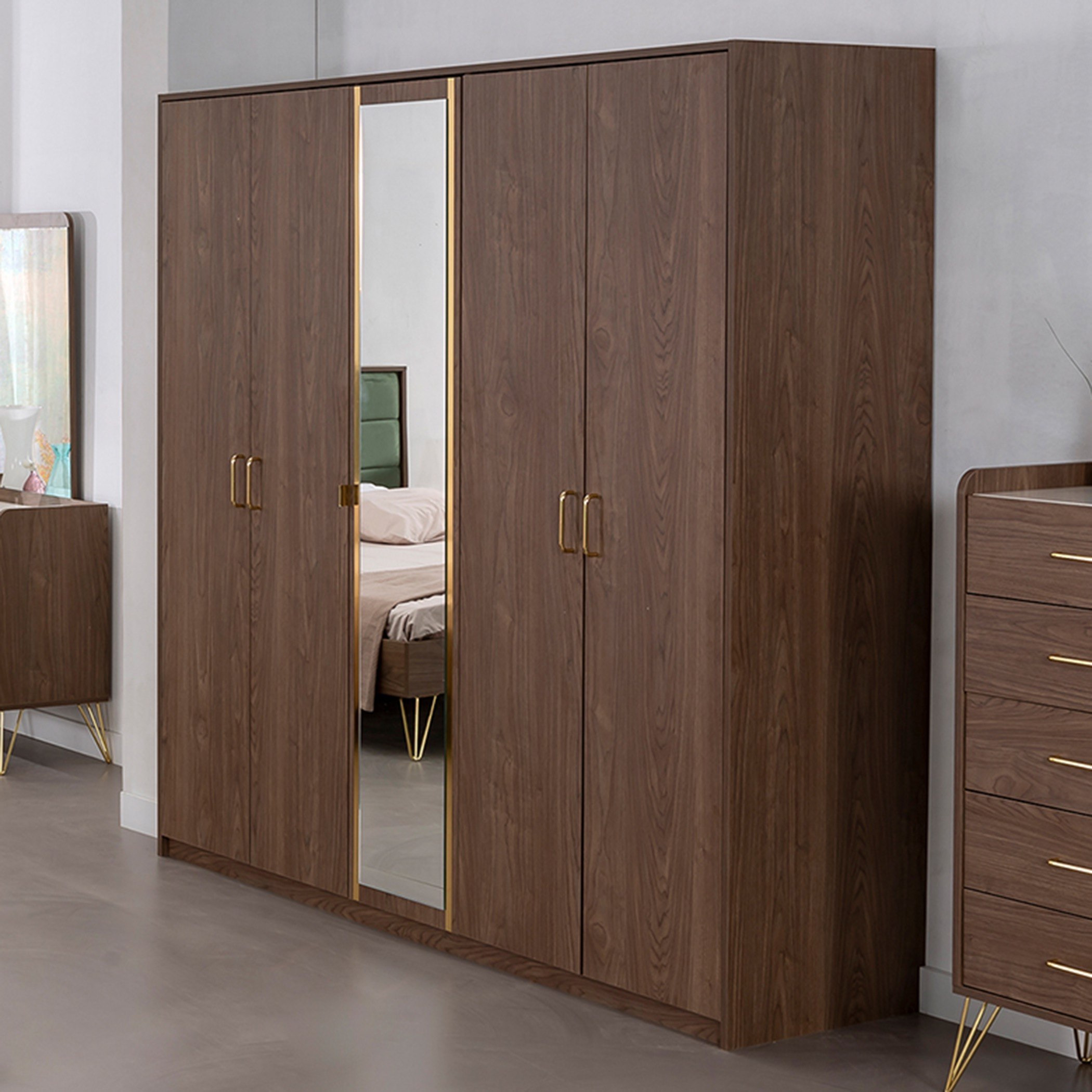 Nature 5-Door Wardrobe with Mirror-hbxfurniture-wardrobes-image-1