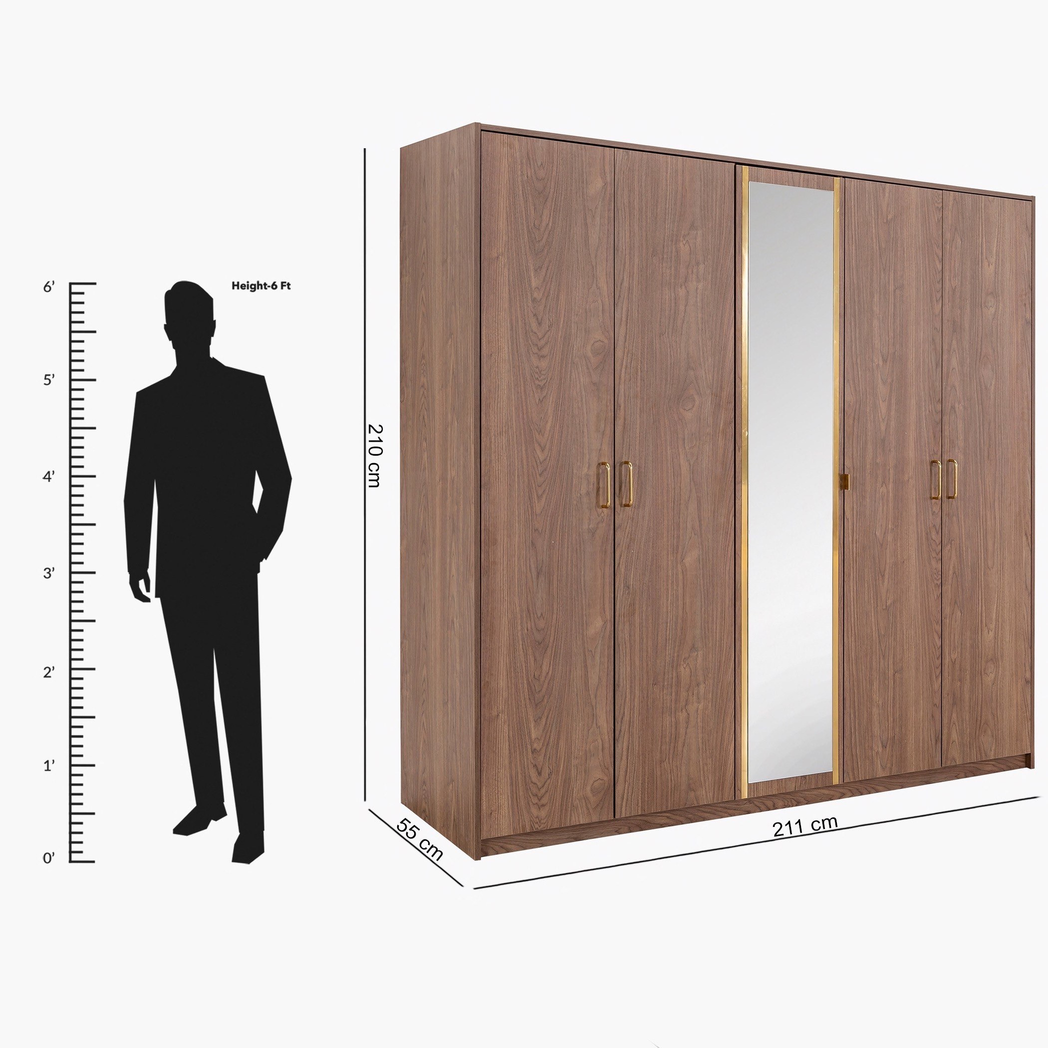 Nature 5-Door Wardrobe with Mirror-hbxfurniture-wardrobes-image-9