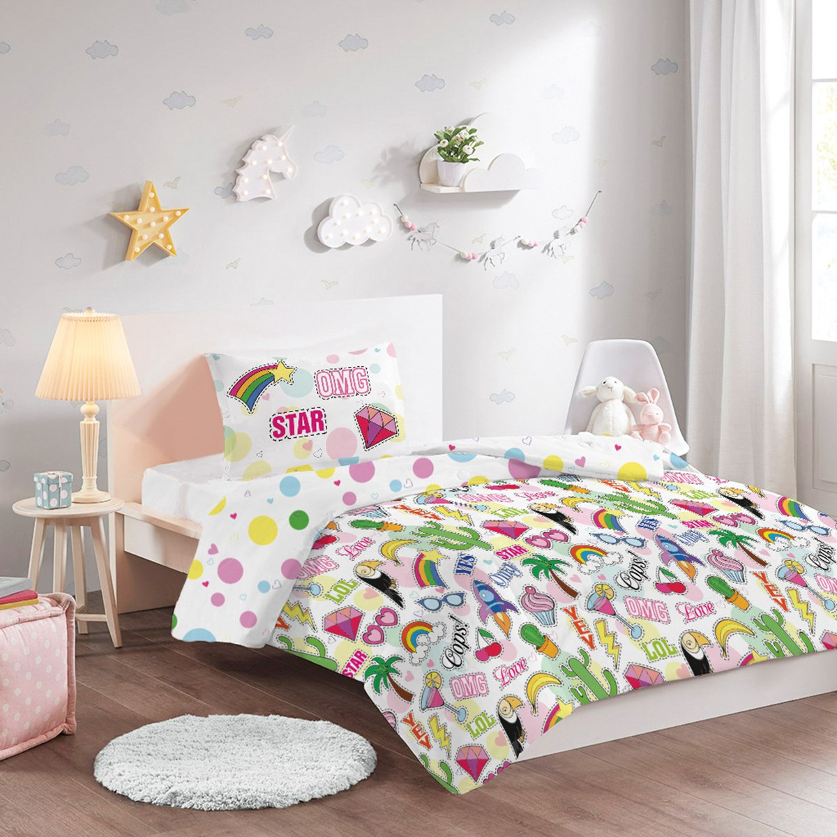 طقم لحاف مزدوج من قطعتين بطبعات رقمية للجنسين من موديش - 135x220 سم-hbxhomeware-hbxkidsandyouth-image-1
