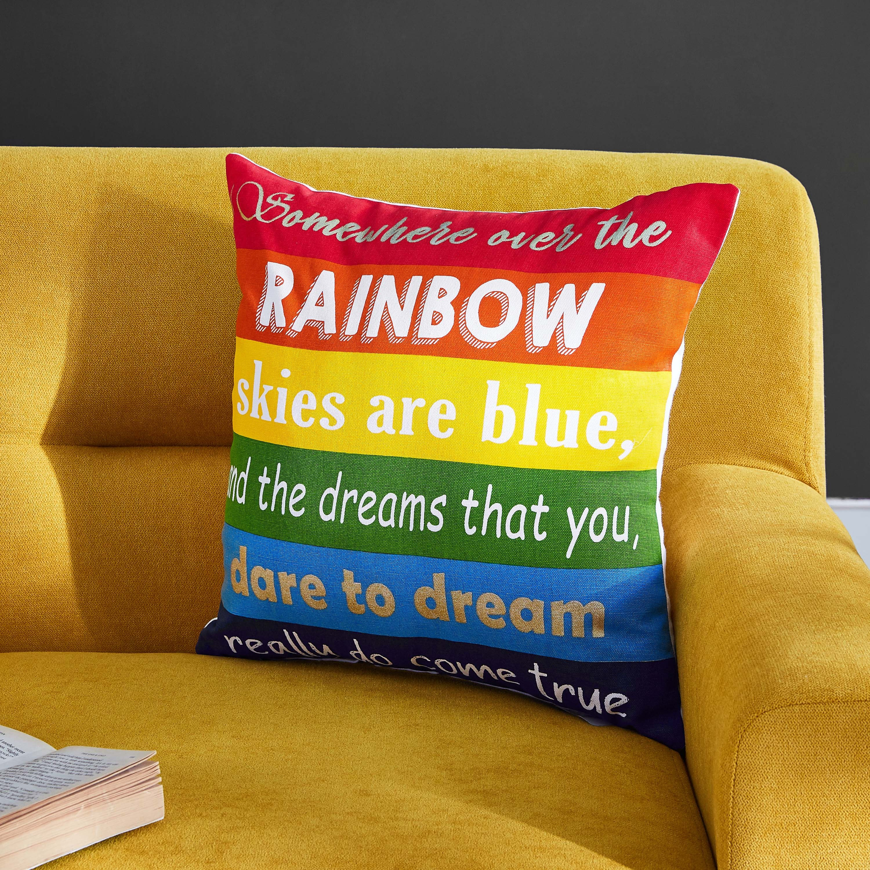 غطاء وسادة قطني بطبعات قوس قزح وفويل من دالبي - 40x40 سم-hbxhomeware-hbxkidsandyouth-image-1