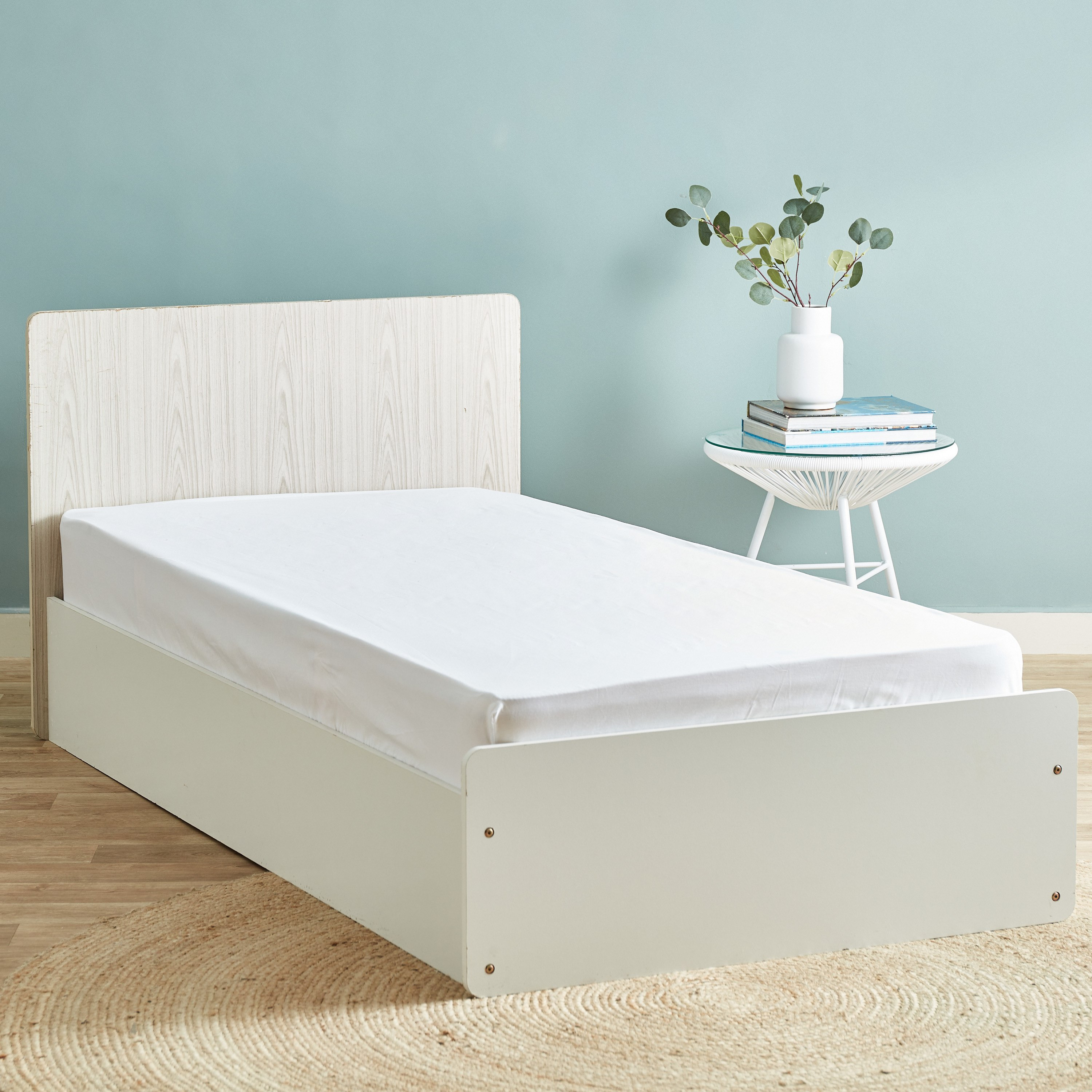 شرشف مطاطي فردي سادة قطن من إسينشيال - 90x200+25 سم-hbxhomeware-hbxbedroom-image-1