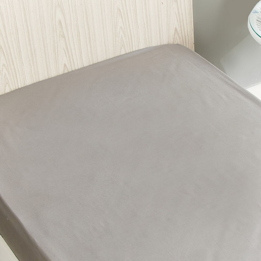 Essential Solid Cotton Single Fitted Sheet - 90x200+25 cm-Sheets and Pillow Covers-image-2