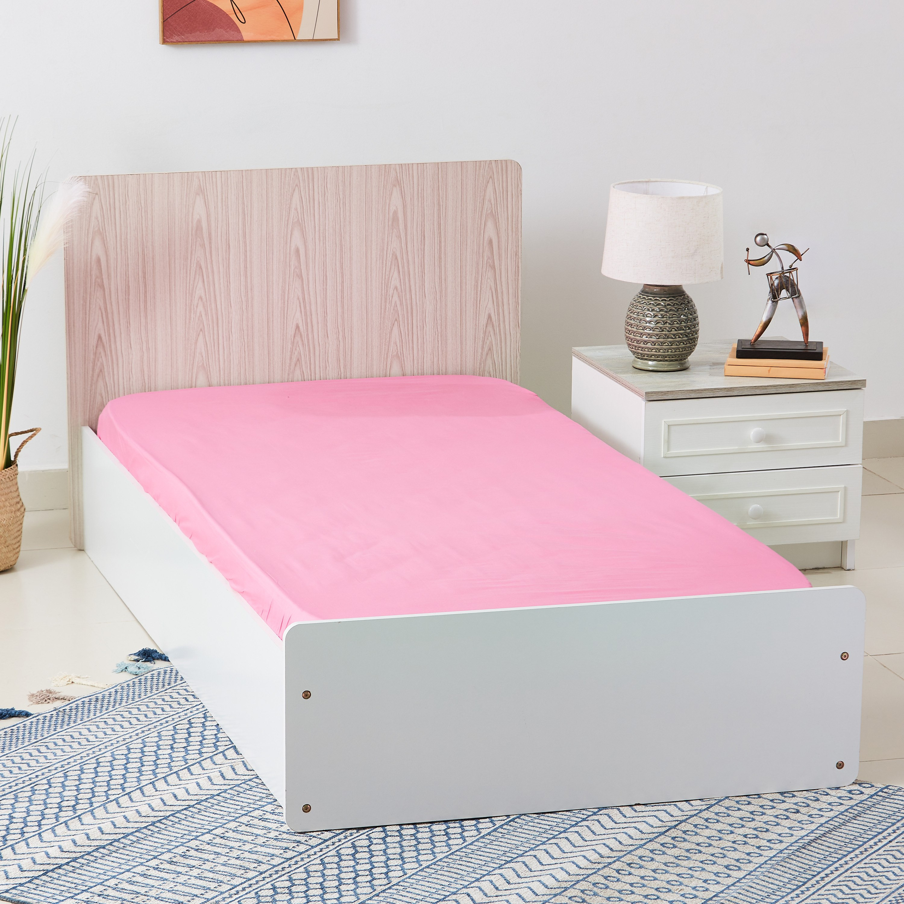 شرشف مطاطي فردي قطني سادة من إسنشيال - 90x200 سم-hbxhomeware-hbxkidsandyouth-image-1