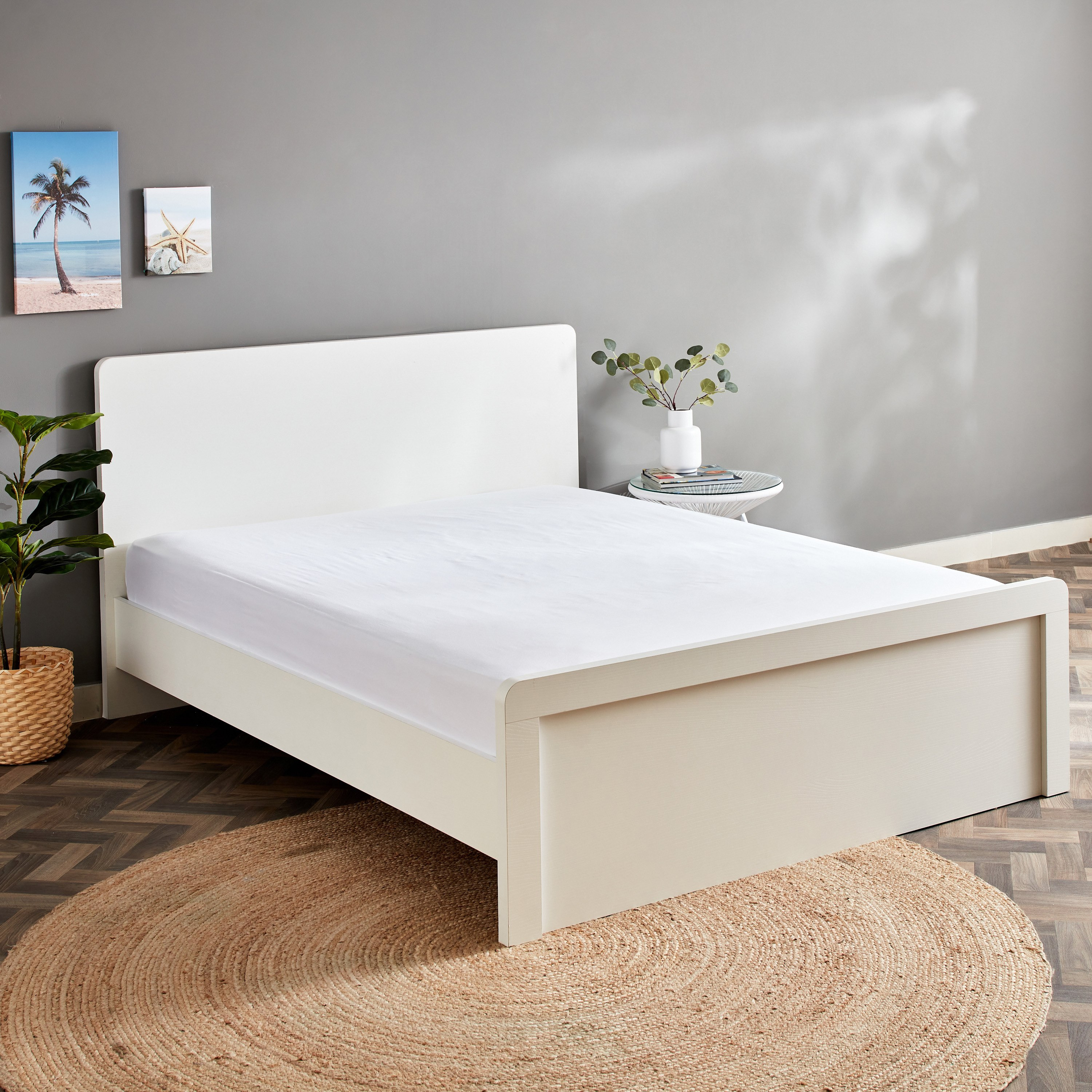 شرشف مطاطي قطن كينج سادة من إيسينشيال - 180x210+25 سم-hbxhomeware-bedding-fittedsheets-image-1