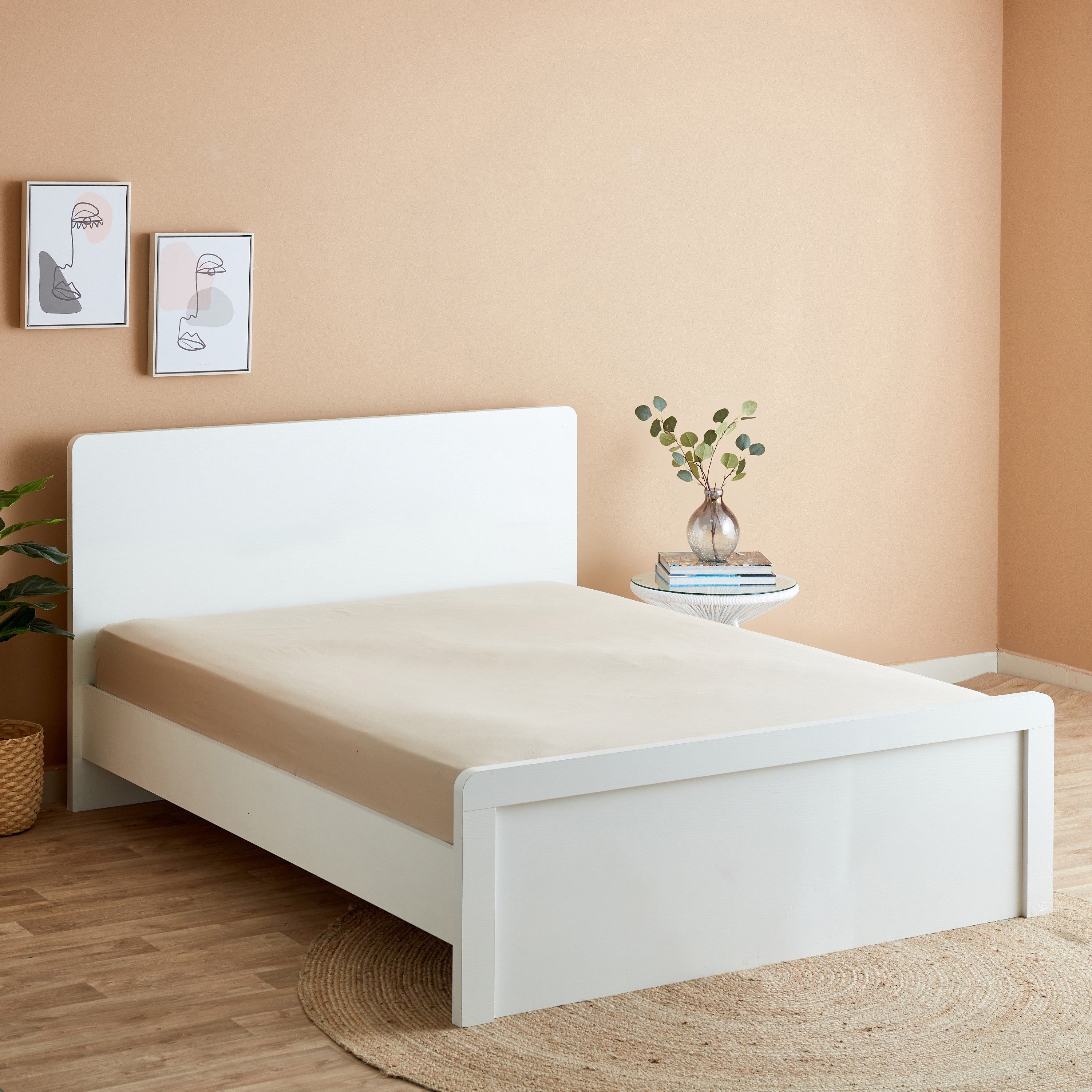 شرشف مطاطي كينج قطني سادة من إسينشيال - 180x210+25 سم-hbxhomeware-hbxbedroom-image-1