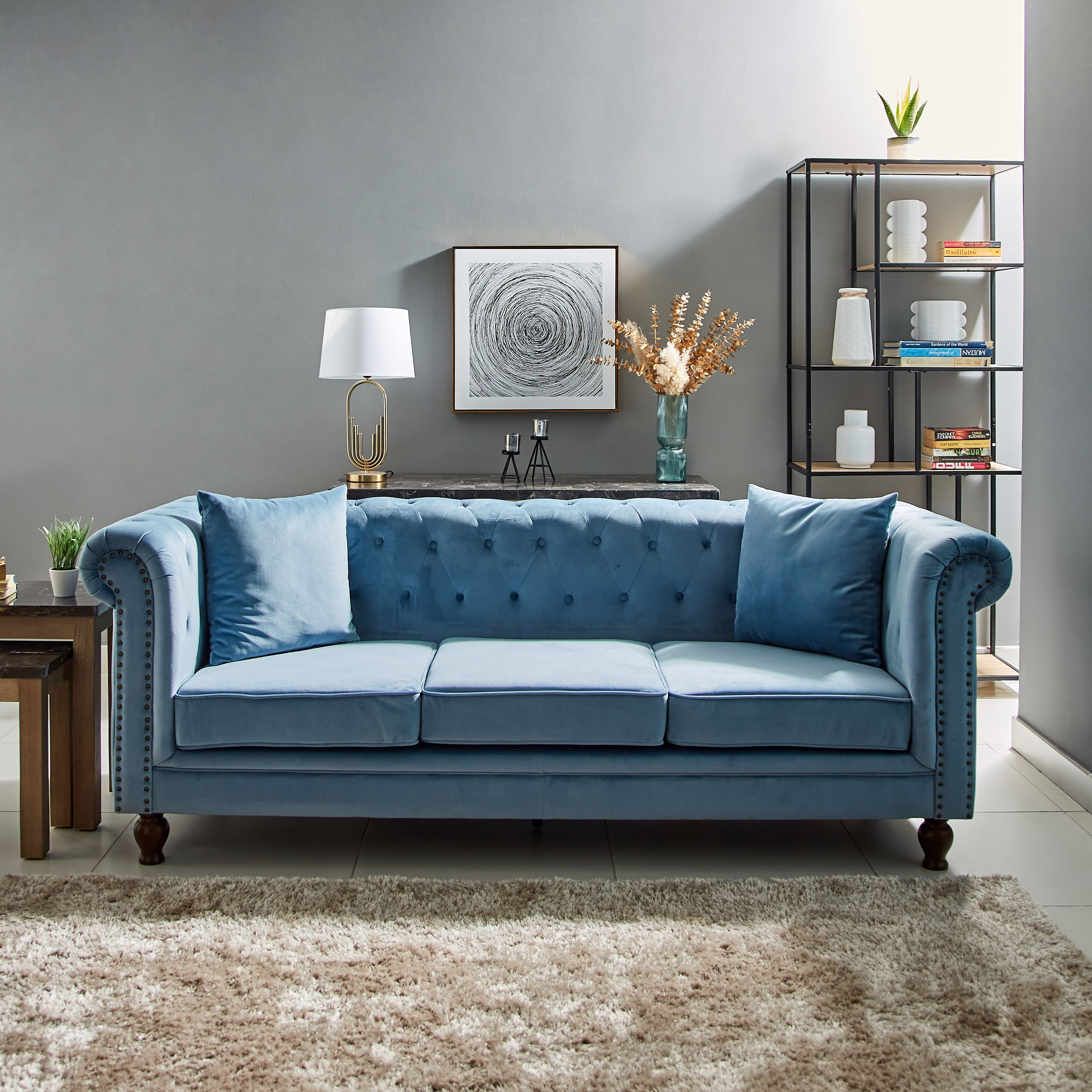 كنبة مخمل معنقدة 3 مقاعد مع وسادتين من صوفيا-hbxlivingroom-sofasandarmchairs-sofas-image-1