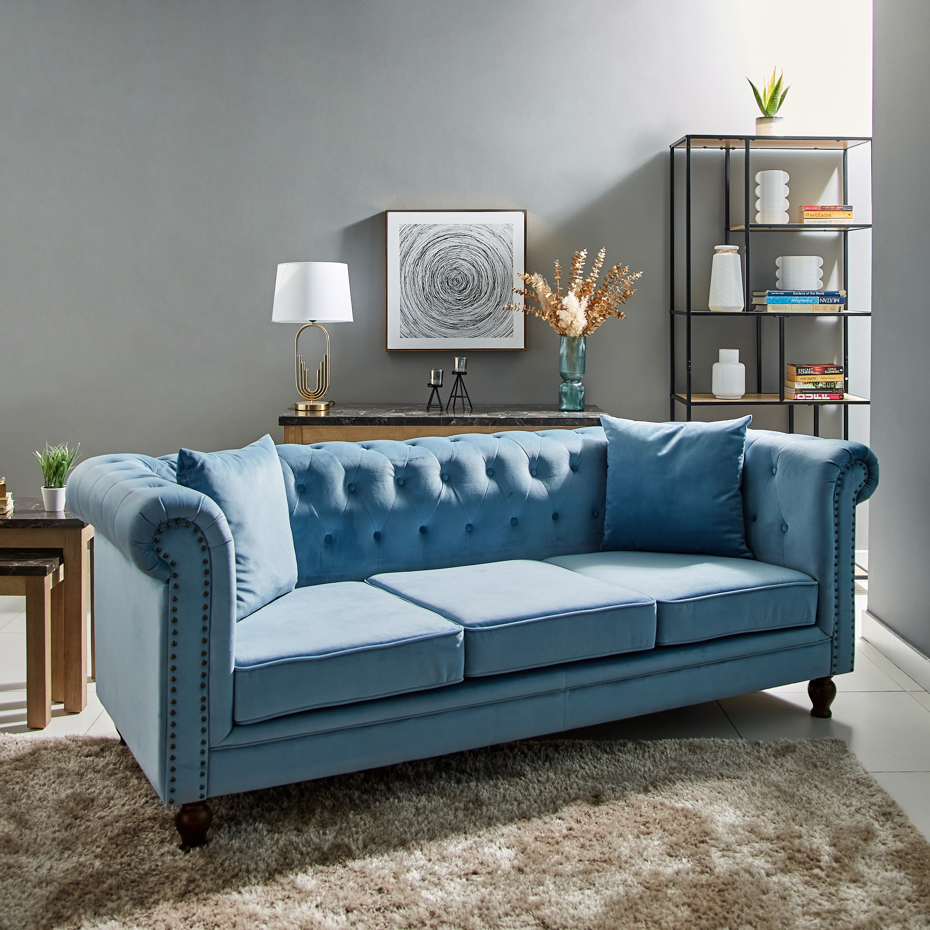 كنبة مخمل معنقدة 3 مقاعد مع وسادتين من صوفيا-hbxlivingroom-sofasandarmchairs-sofas-image-2