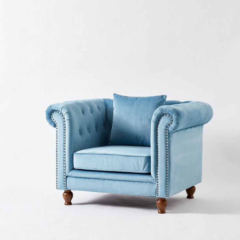 Sofia 1-Seater Tufted Velvet Armchair with Cushion-Armchairs-image-6