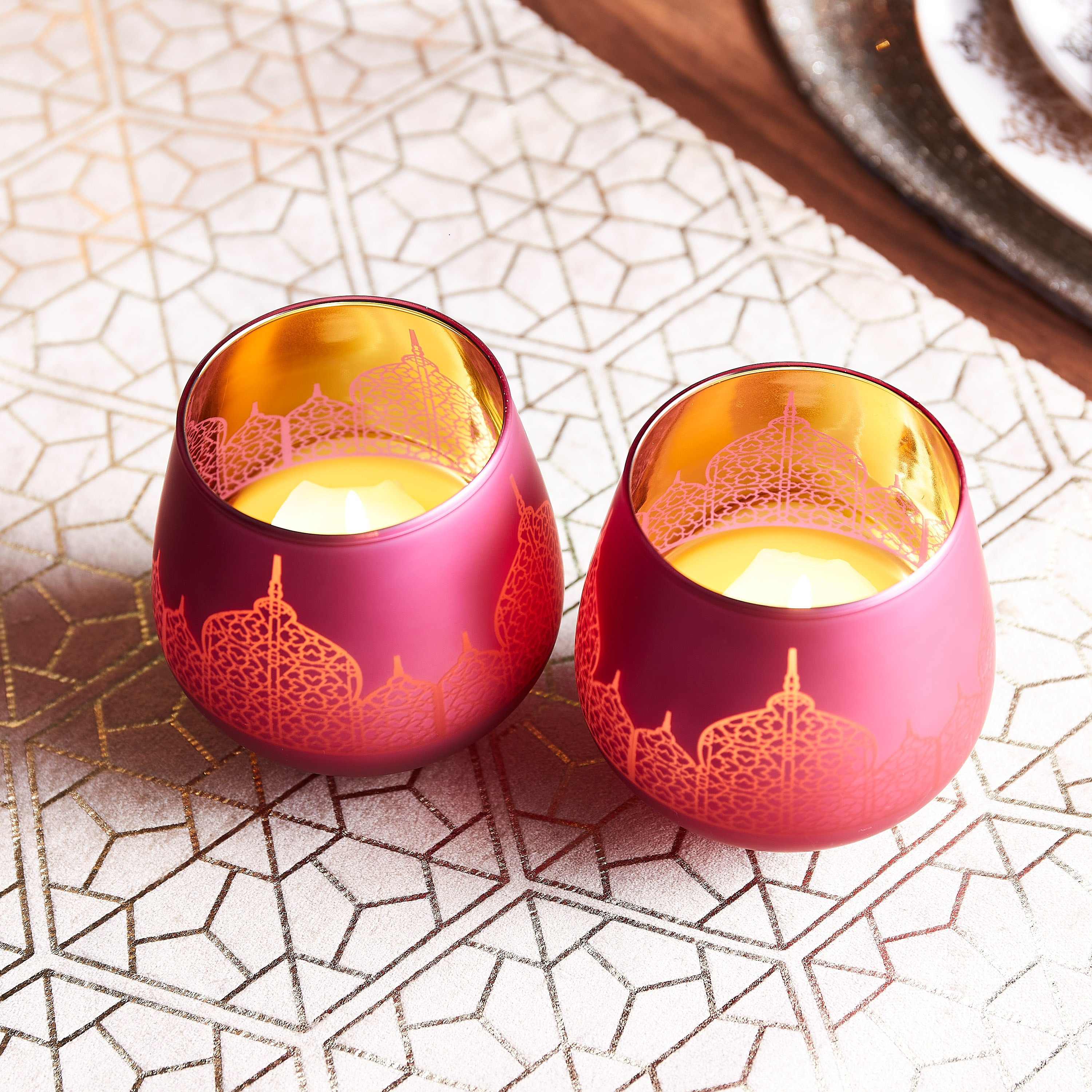 حامل شموع زجاجي بيضاوي بتزيينات مسجد من آشر - طقم من قطعتين-hbxlivingroom-decorandaccessories-candleholders-image-2