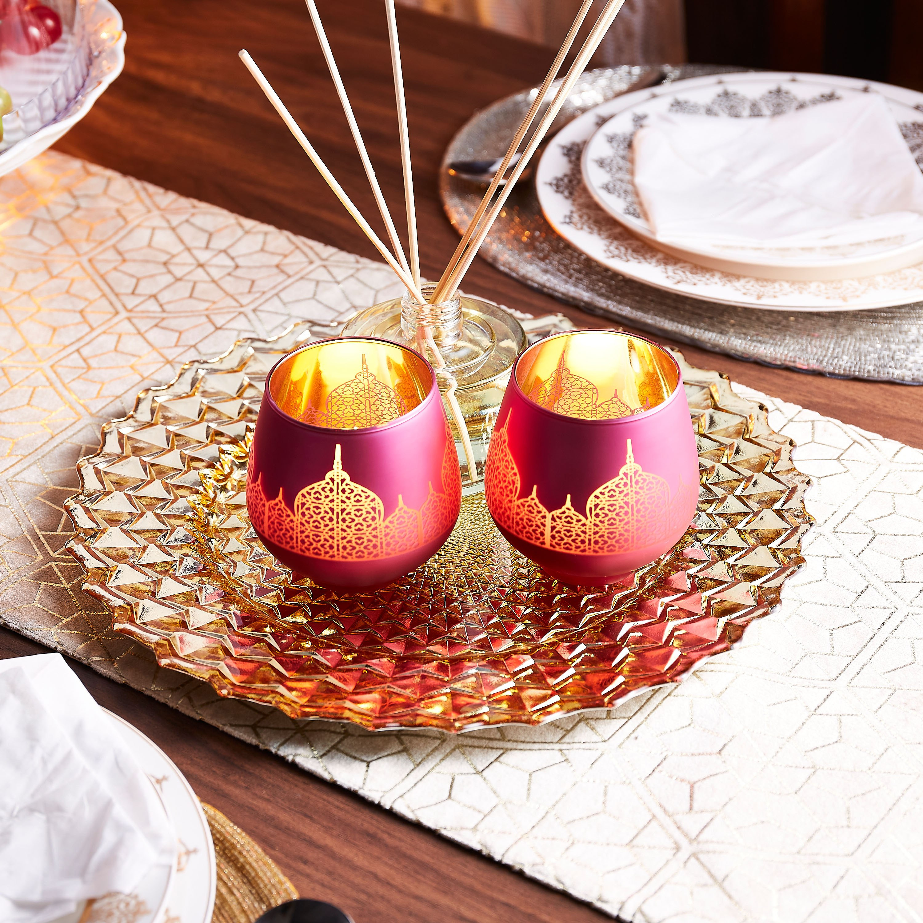 حامل شموع زجاجي بيضاوي بتزيينات مسجد من آشر - طقم من قطعتين-hbxlivingroom-decorandaccessories-candleholders-image-4