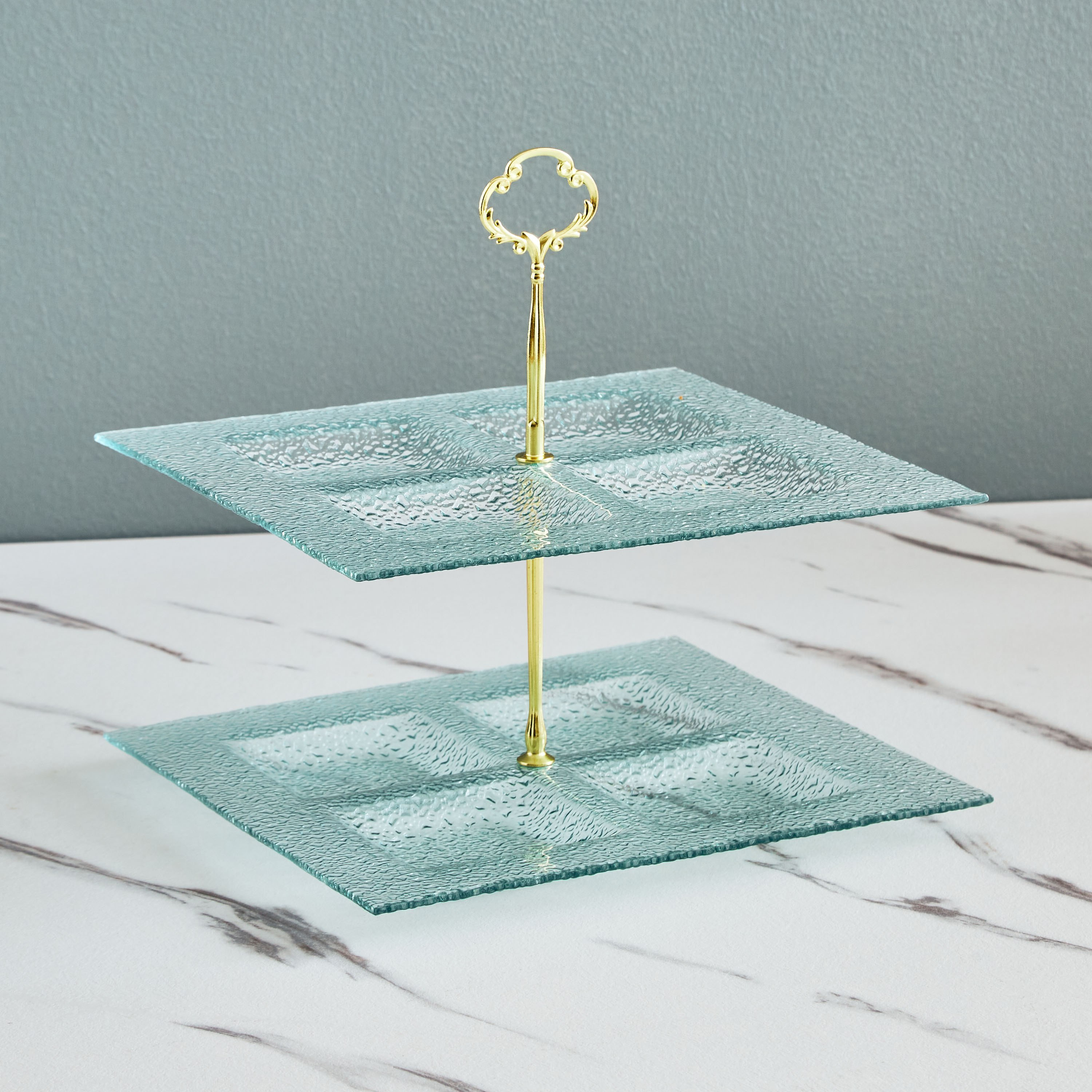 صينية تقديم زجاجية بطابقين من فيستيف - 26x26x15 سم-hbxdecorandfurnishings-tabletop-serveware-image-1