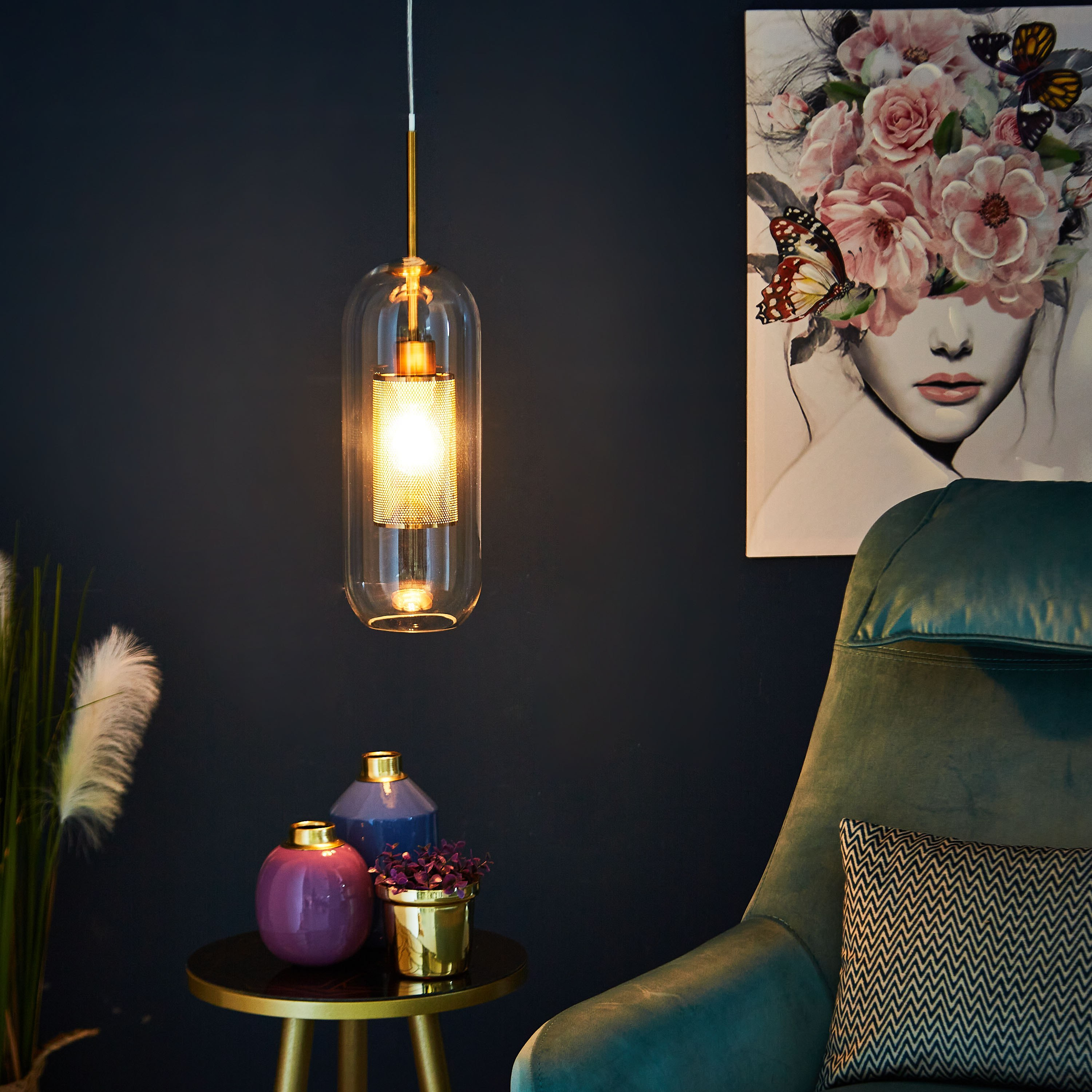 مصباح سقف معدني ذهبي بعلبة زجاجية مطولة من ماتيو - 18x40 سم-hbxhomeware-hbxdecorandfurnishings-image-4