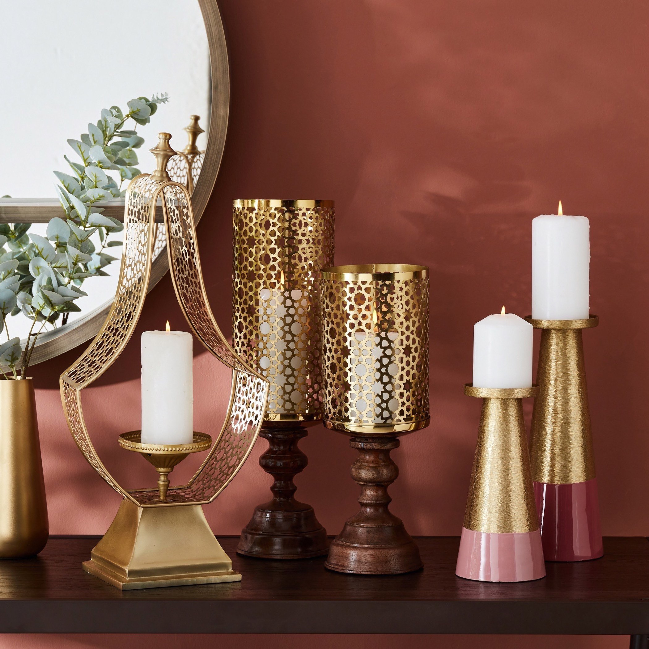 حامل شموع صغير بتصميم فانوس معدني جالي من مشربية مهر - 13.3x13.3x36 سم-hbxlivingroom-decorandaccessories-candleholders-image-5