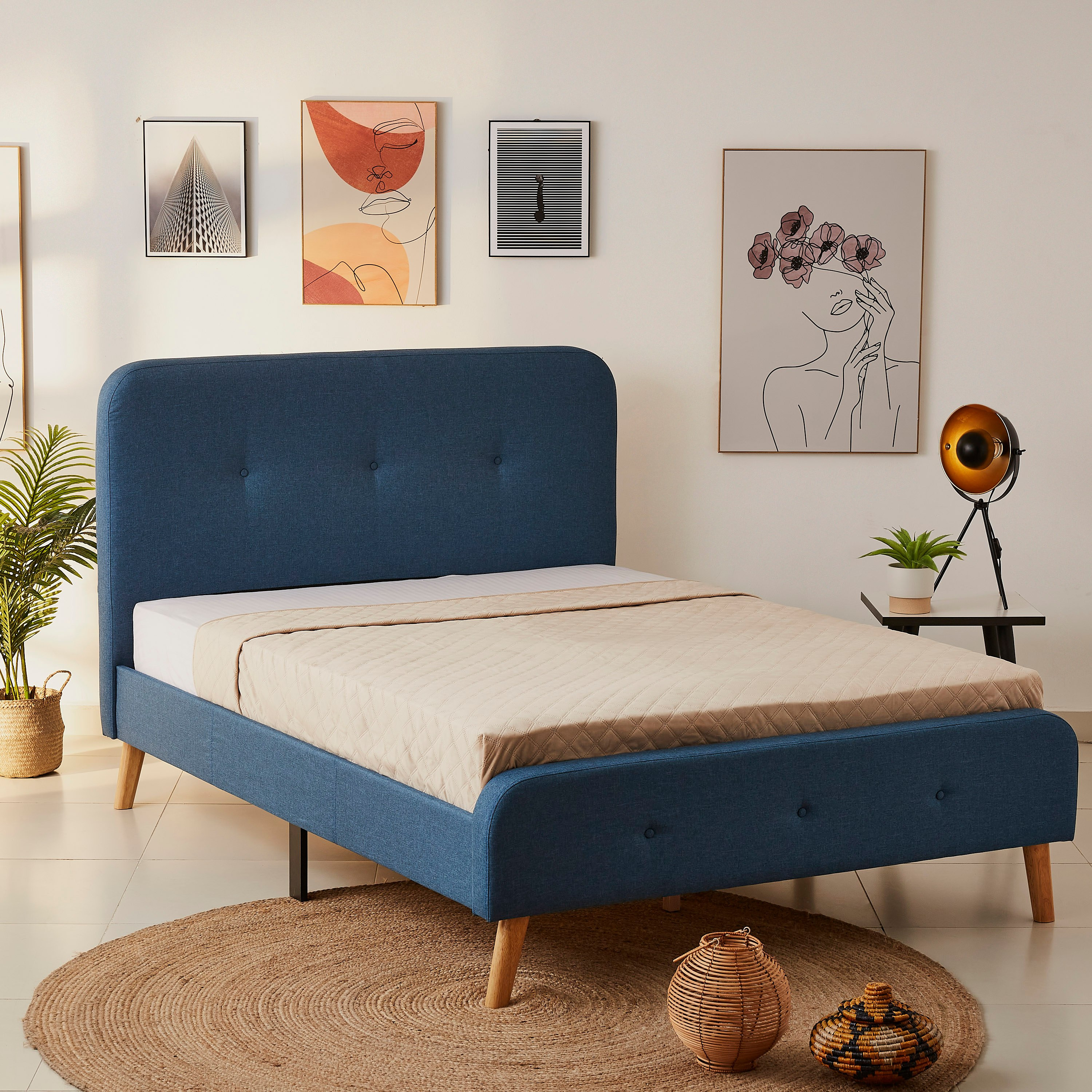 Movo Nordica Upholstered Queen Bed - 150x200 cm-hbxbedroom-bedsandbedsets-beds-queen-image-1