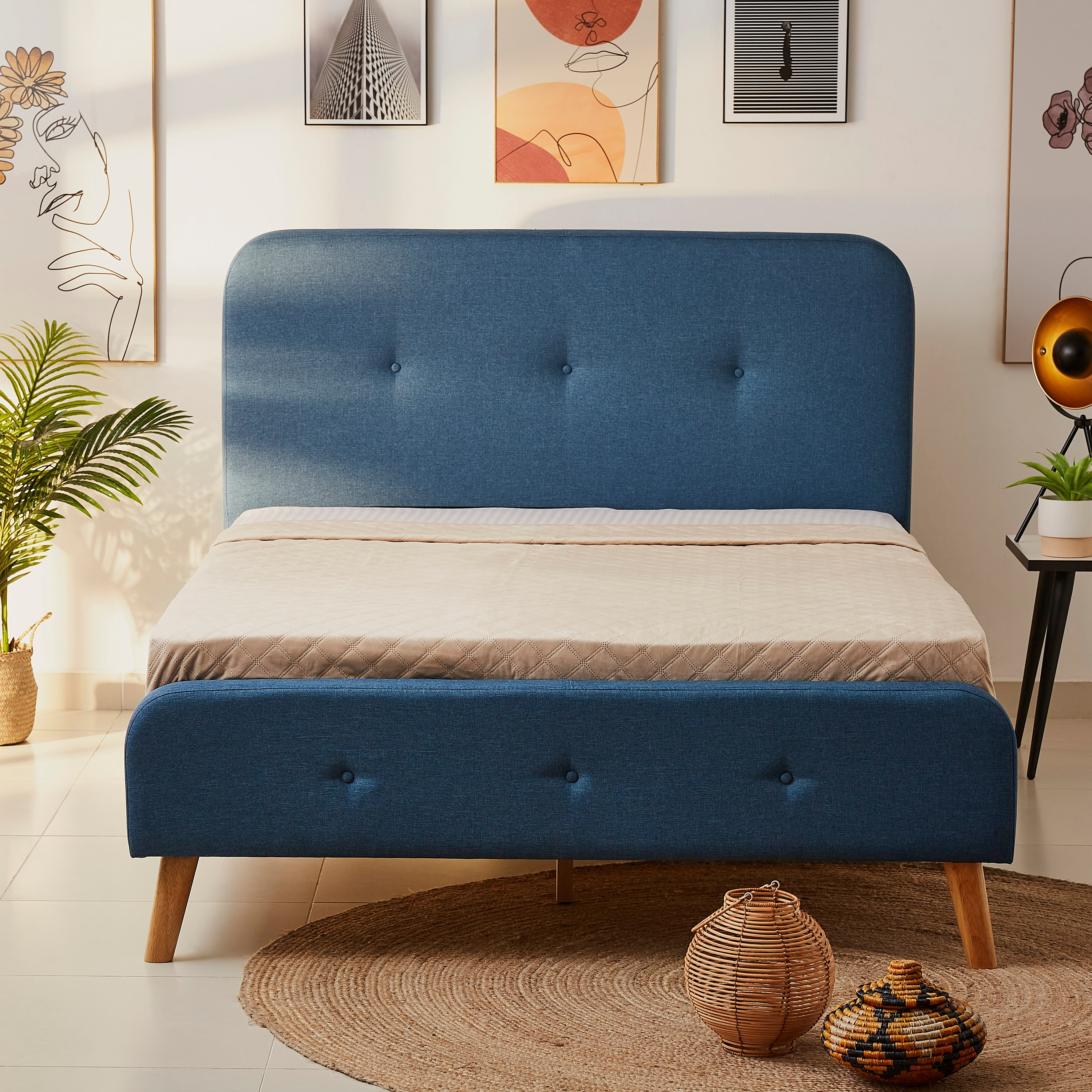Movo Nordica Upholstered Queen Bed - 150x200 cm-hbxbedroom-bedsandbedsets-beds-queen-image-4