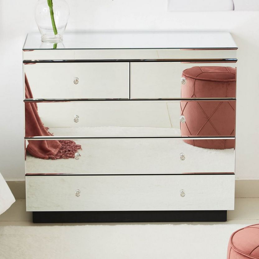 Taylor Eva Mirrored Chest of 5 Drawers-Chest of Drawers-image-0