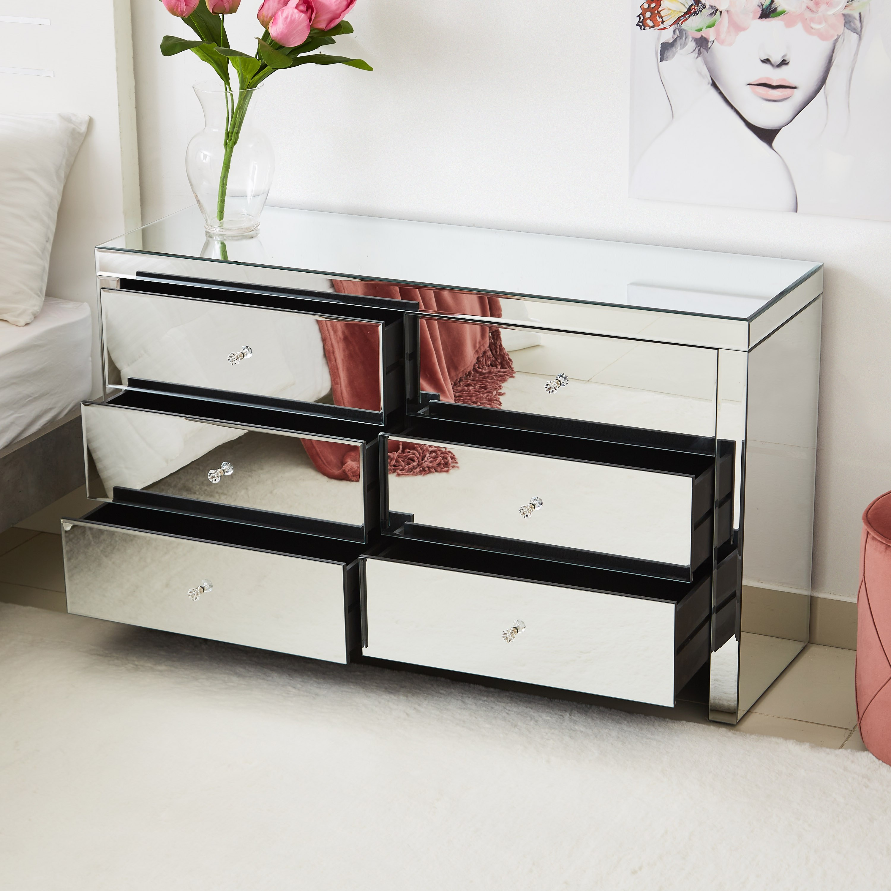 وحدة تخزين 6 أدراج بسطح مرآة - دوناتيلا من موڤو-hbxfurniture-dressersandchests-chestofdrawers-image-3