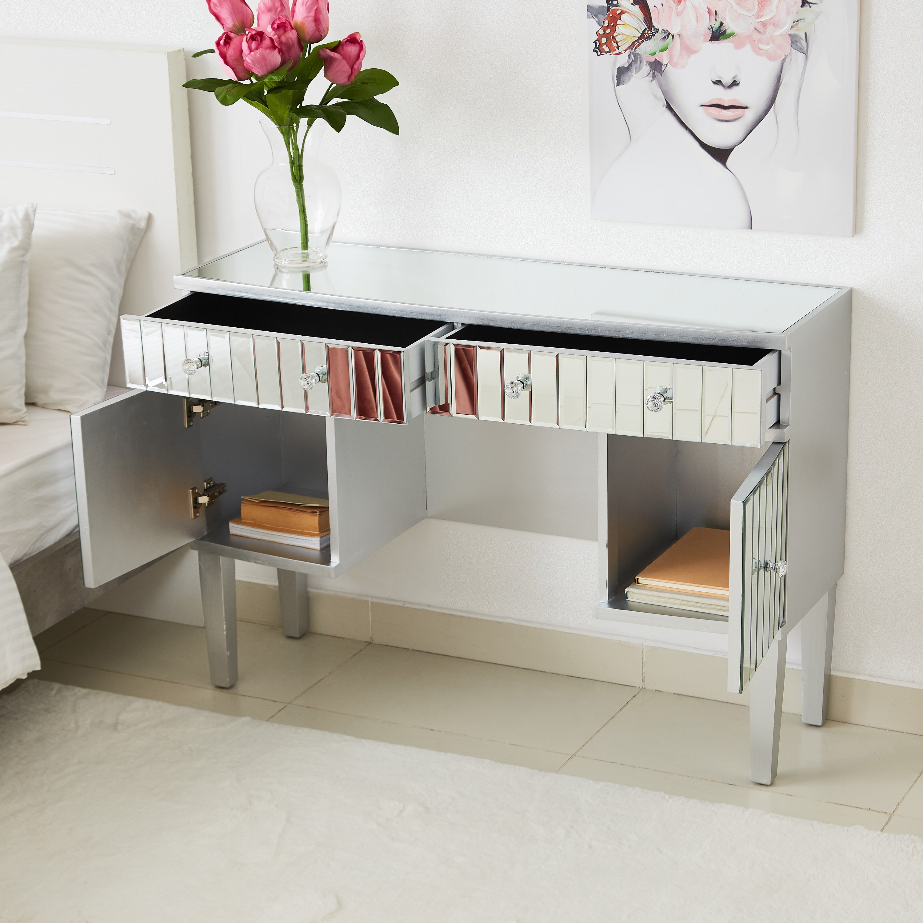 طاولة تزيين كبيرة بسطح مرآة ودرجين دون مرآة - تايلور سارة من موڤو-hbxfurniture-bedroom-dressersandmirrors-image-3