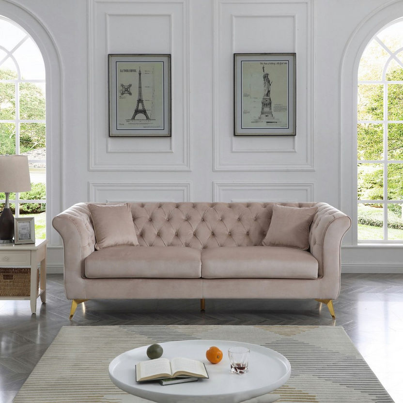 Oro 3-Seater Velvet Sofa with 2-Cushions-Sofas-image-0