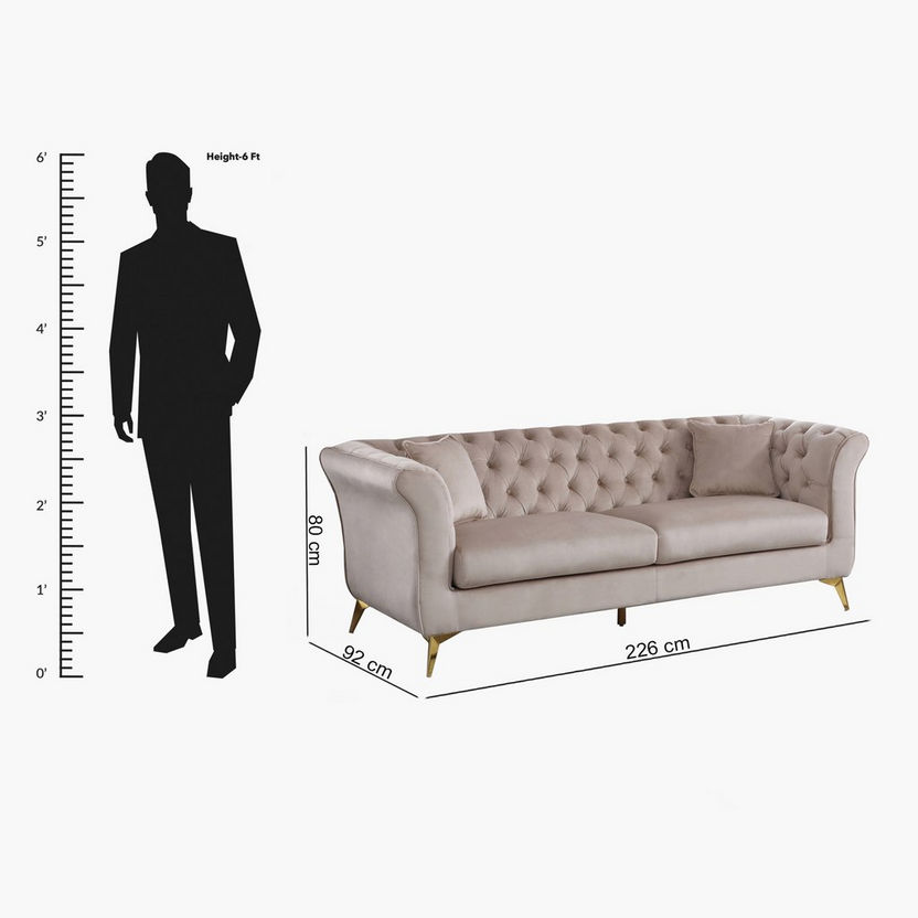 Oro 3-Seater Velvet Sofa with 2-Cushions-Sofas-image-11