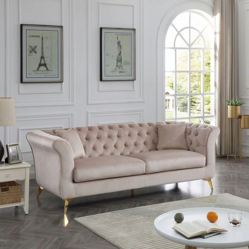 Oro 3-Seater Velvet Sofa with 2-Cushions-Sofas-image-1