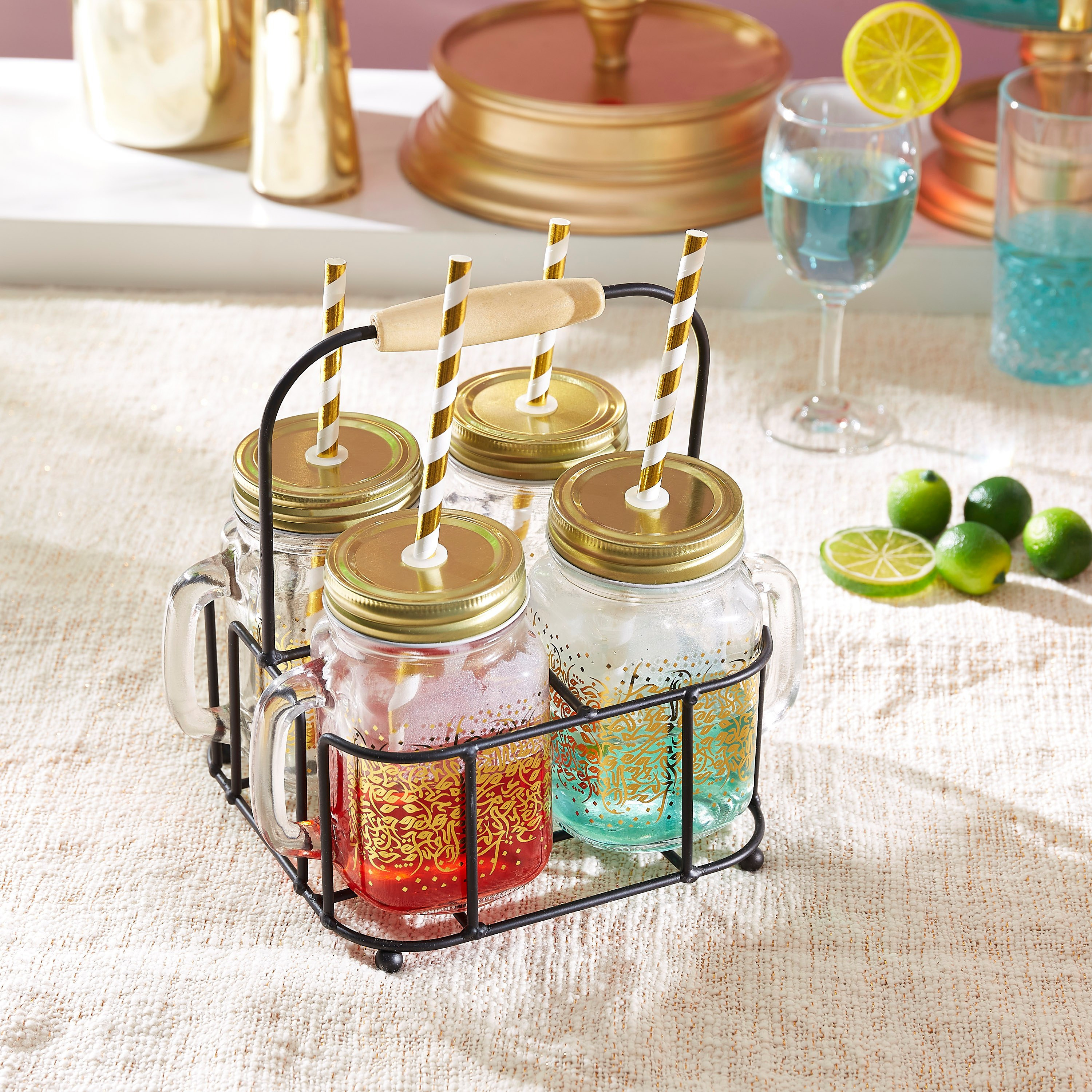 طقم برطمانات ماسون 4 قطع مع حامل من كاليجرافي - 450 مل-hbxhomeware-hbxkitchen-image-1