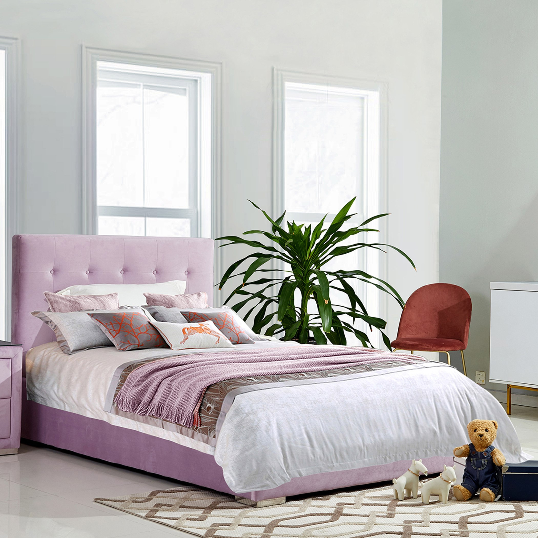Movo Oakland Upholstered Twin Bed - 120x200 cm-hbxfurniture-kidsroom-kidsroomsets-twin-image-1