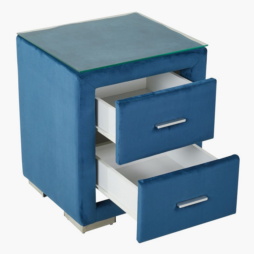 Taylor 2-Drawer Upholstered Nightstand with Tempered Glass Top-Night Stands-image-3