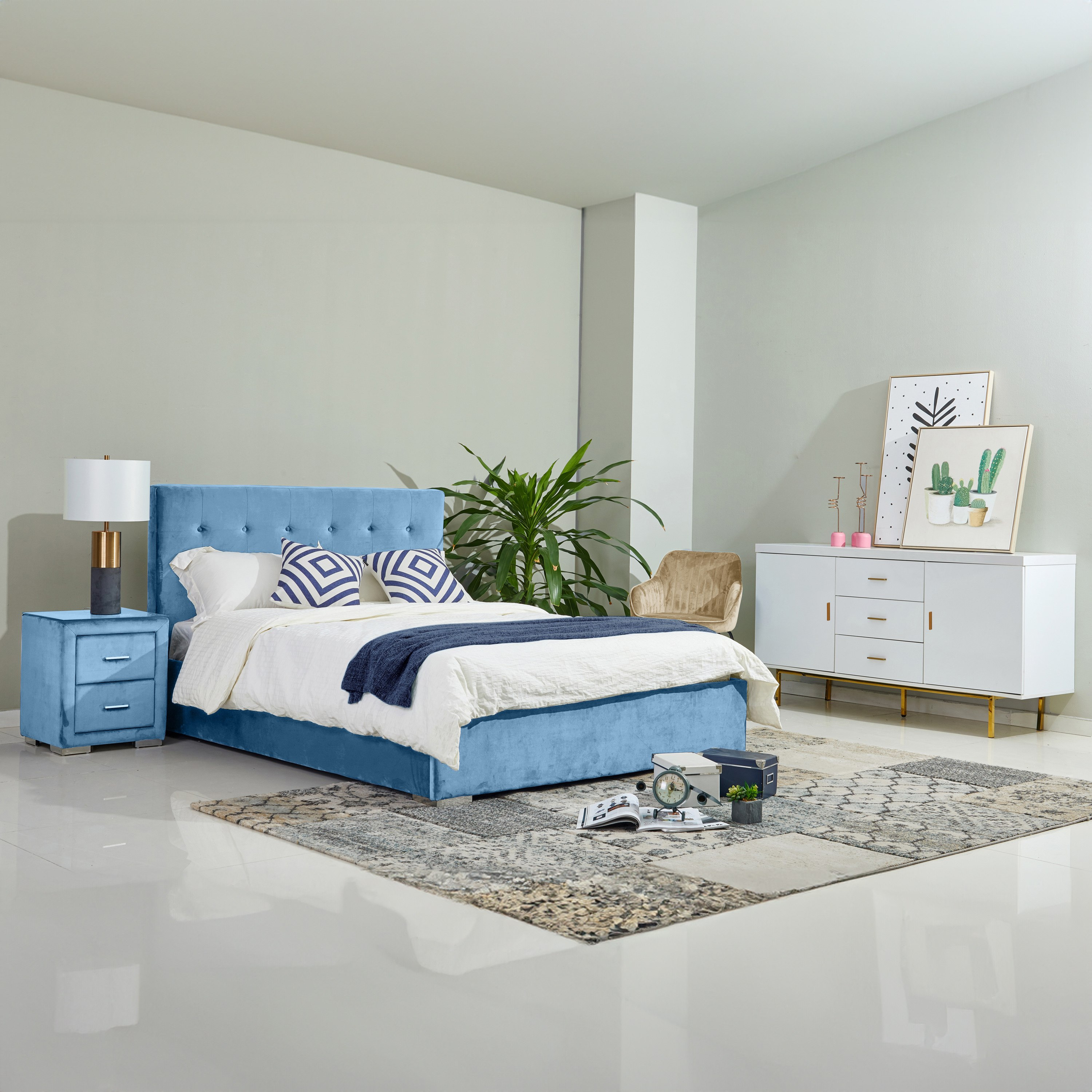 Taylor Upholstered Nightstand with Tempered Glass