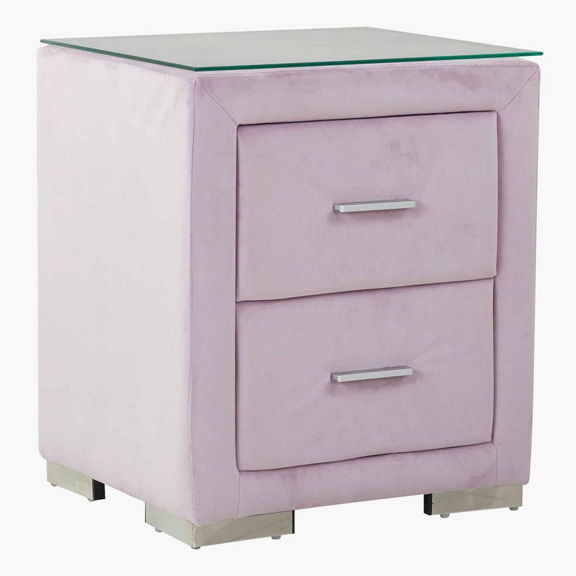 Taylor 2-Drawer Upholstered Nightstand with Tempered Glass Top-Night Stands-image-2