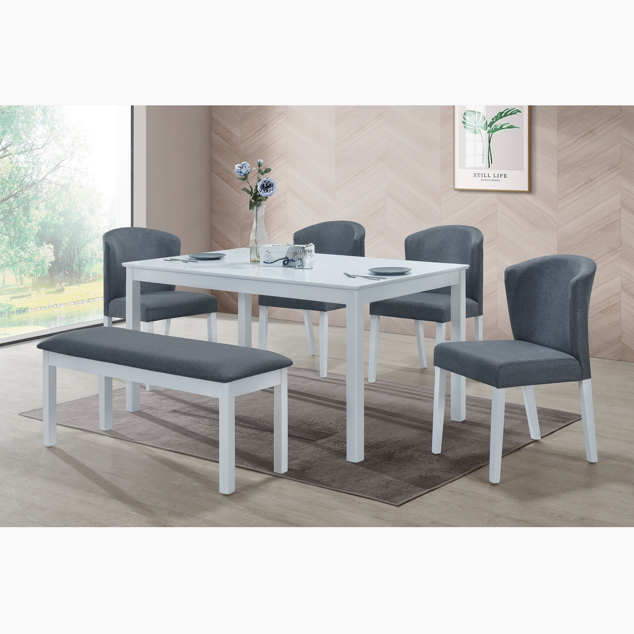 طقم سفرة بـ6 مقاعد مع مقعد بنش من اسكيم-hbxfurniture-diningtablesandsets-diningsets-sixseater-image-1