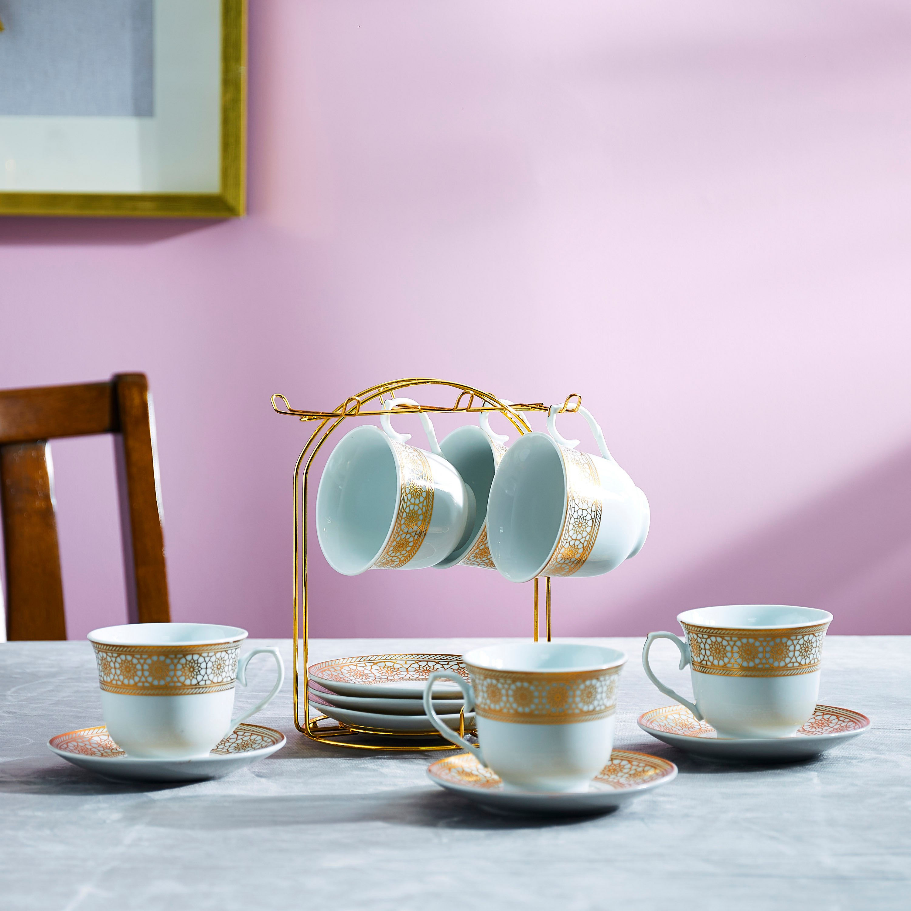 طقم صحون وفناجين 13 قطعة بحامل من مشربية-hbxhomeware-hbxkitchen-image-1