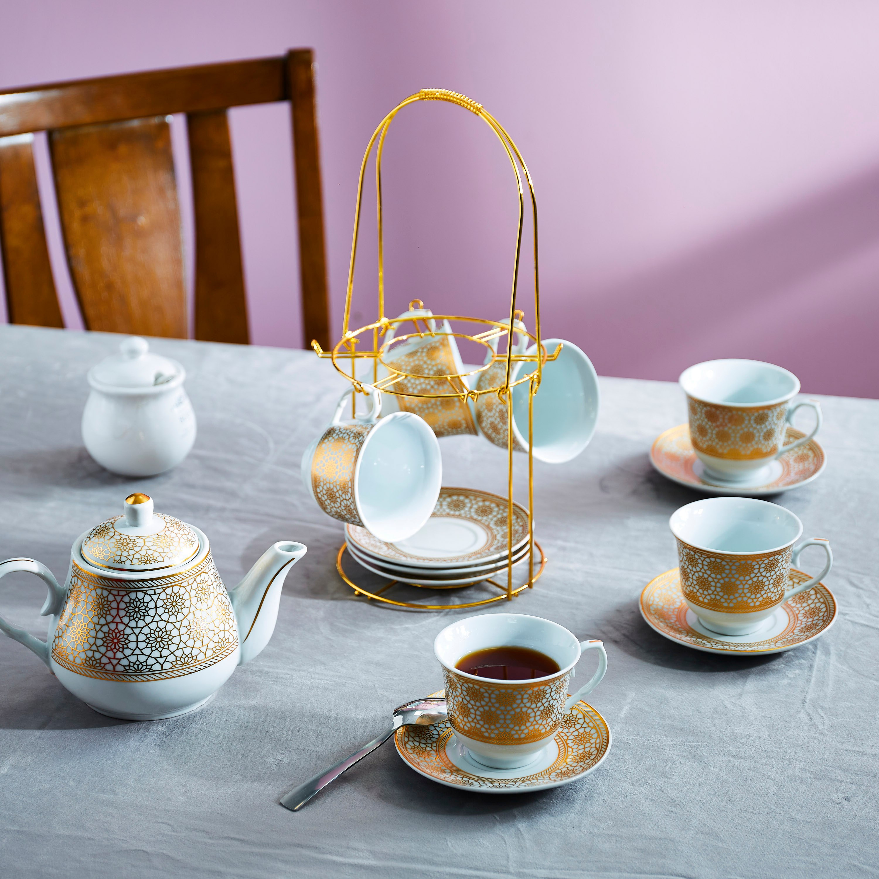طقم شاي مع حامل من مشربية - 15 قطعة-hbxhomeware-diningandtabletop-coffeeandteasets-image-5