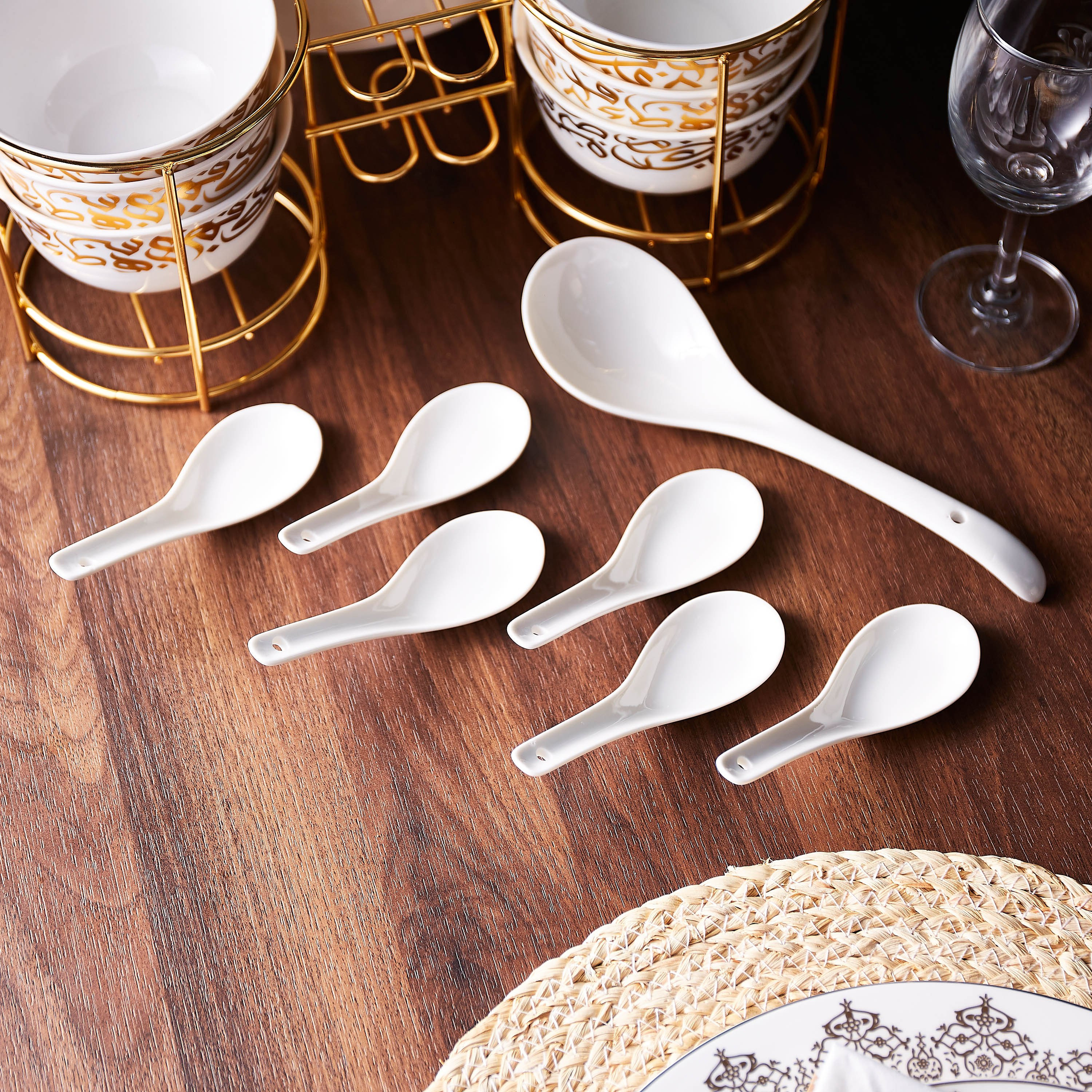طقم شوربة 15 قطعة مع حامل بطبعات خط - 15 قطعة-hbxdecorandfurnishings-tabletop-serveware-image-5