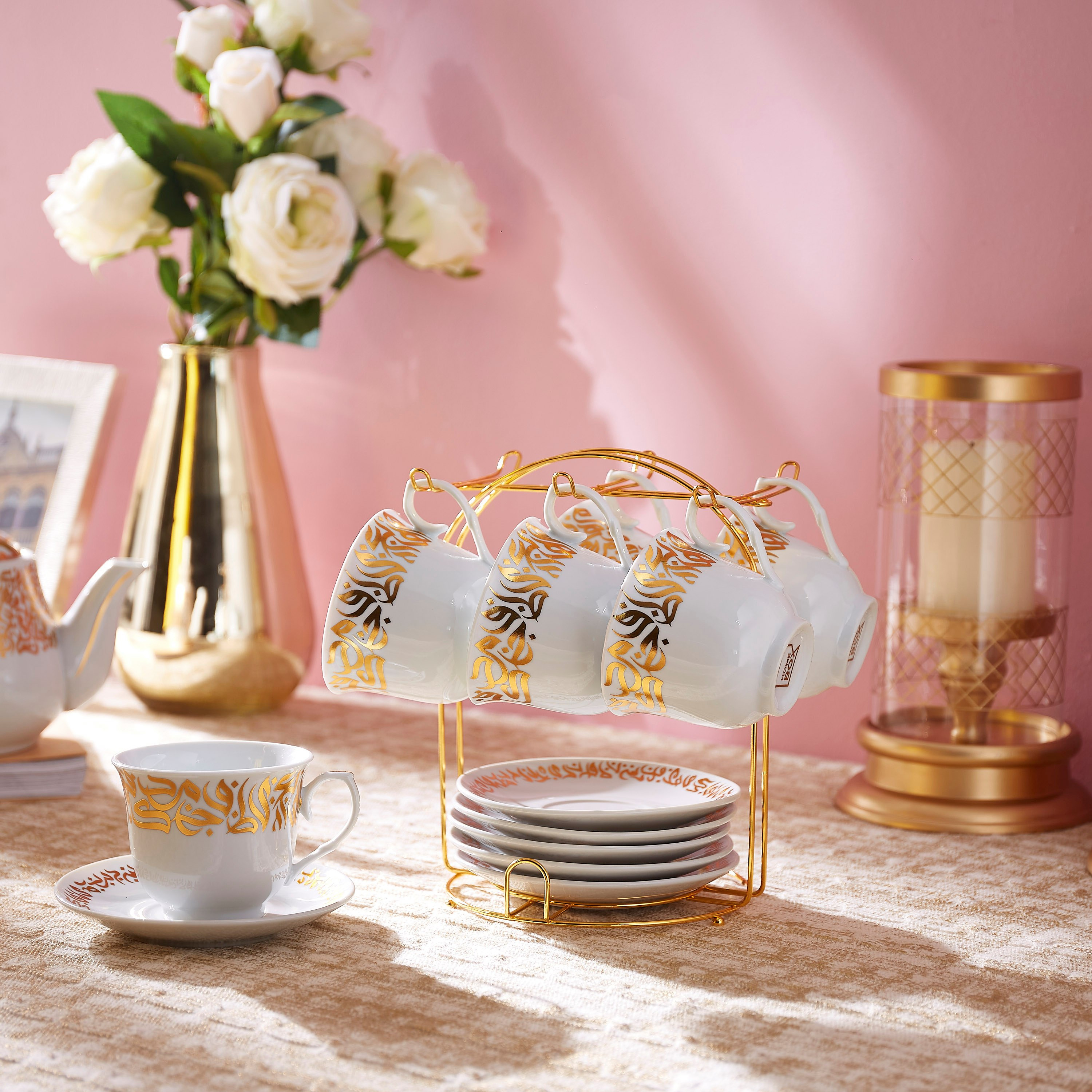 طقم فناجين وأطباق وحامل بطبعات كاليجرافي- من 13 قطعة-hbxhomeware-hbxkitchen-image-4