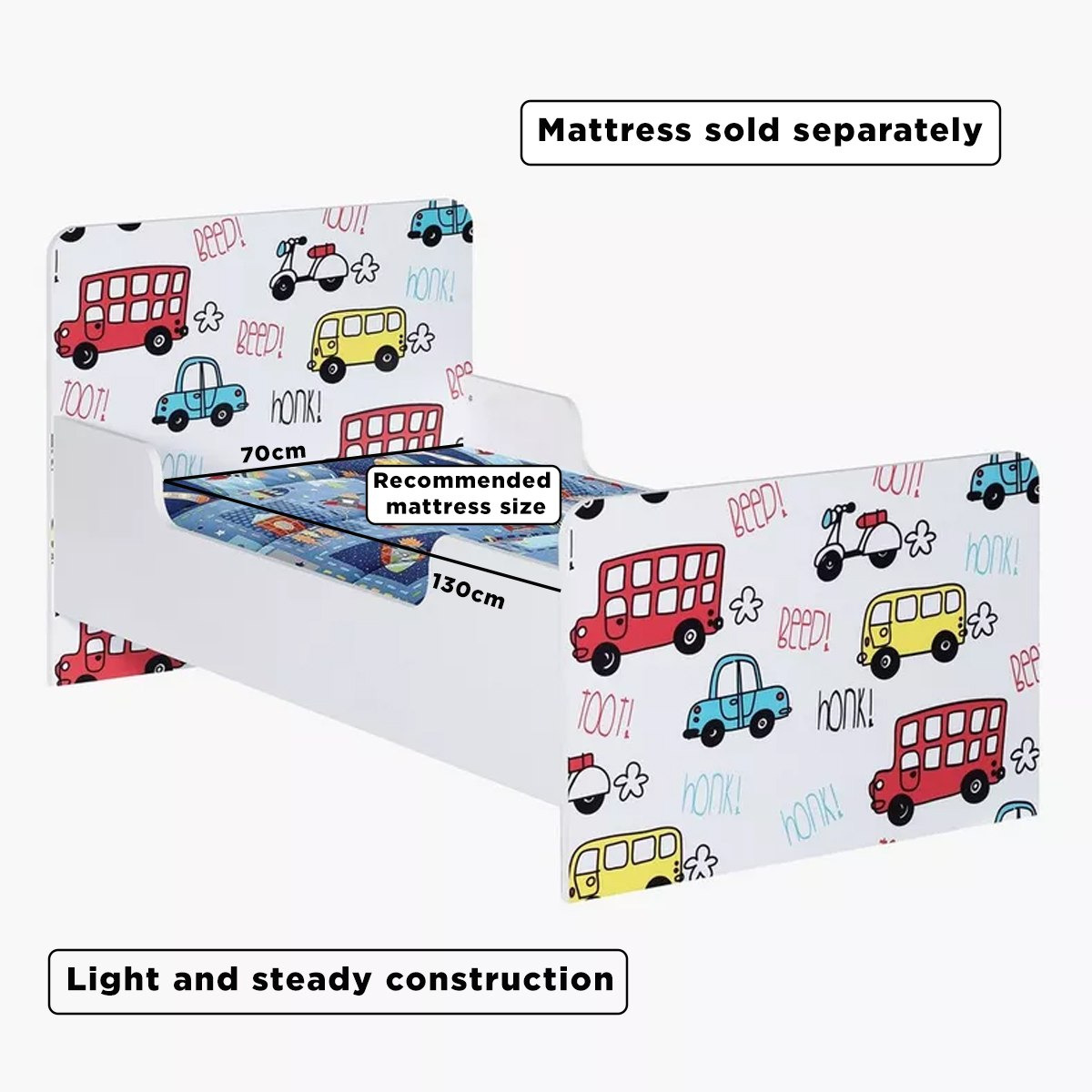 Vanilla Toddler Car Bed - 70x130 cm-hbxfurniture-bedsandbedsets-beds-toddler-image-10