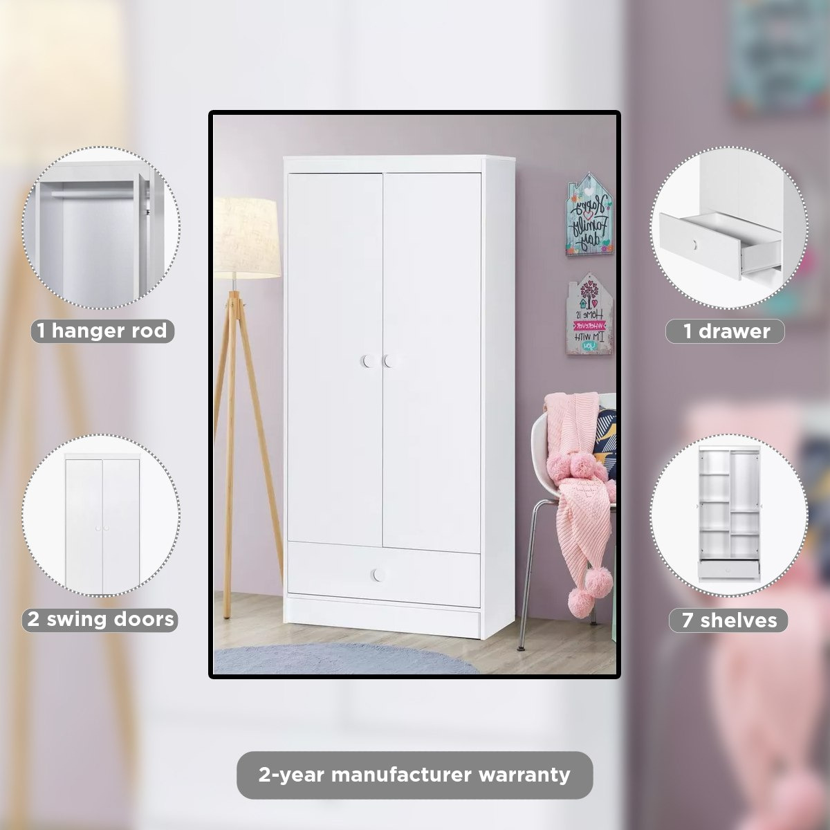 Vanilla 1-Drawer Wardrobe with 2 Doors-hbxfurniture-wardrobes-image-10